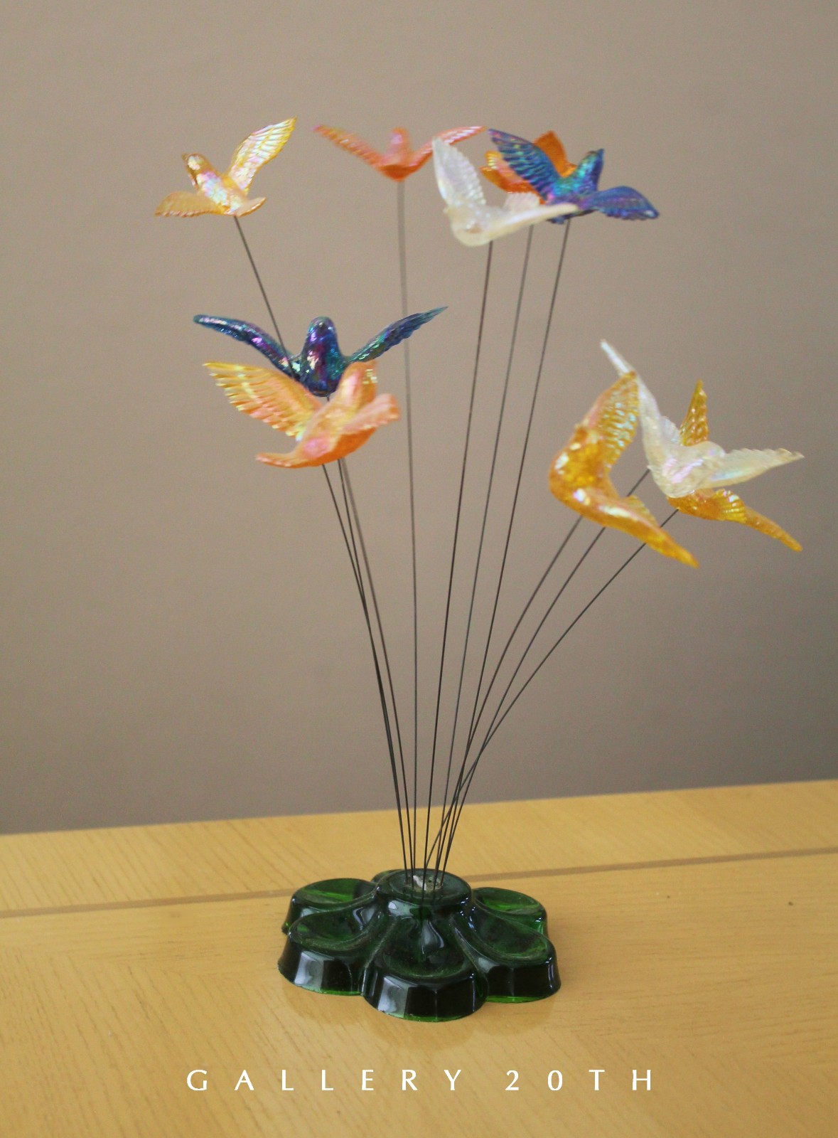 COOL MID CENTURY MODERN KINETIC LUCITE WIRE SCULPTURE ART VTG BIRDS 50s 60s