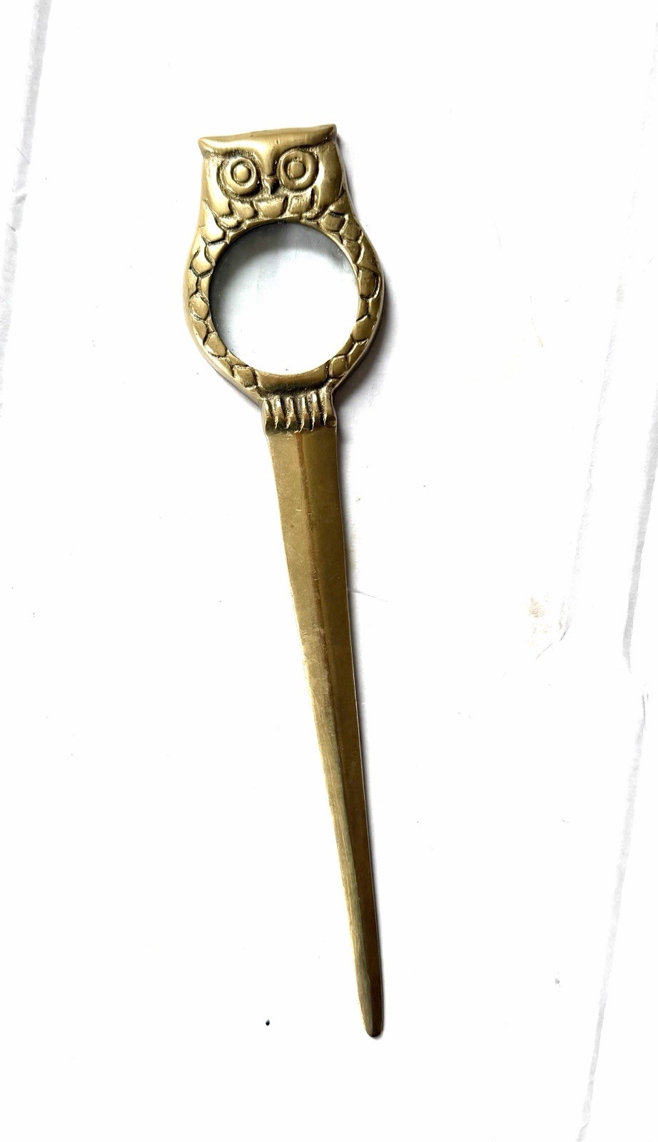 Vintage Brass Metal Letter Opener With Magnifying Glass 9”