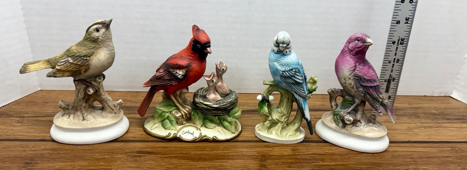 Lot Of (4) Vintage Lefton Porcelain Birds Parakeet Cardinal Kinglet Finch KW3505 Lot Of (4) Vintage Lefton Porcelain Birds Parakeet Cardinal Kinglet Finch KW3505