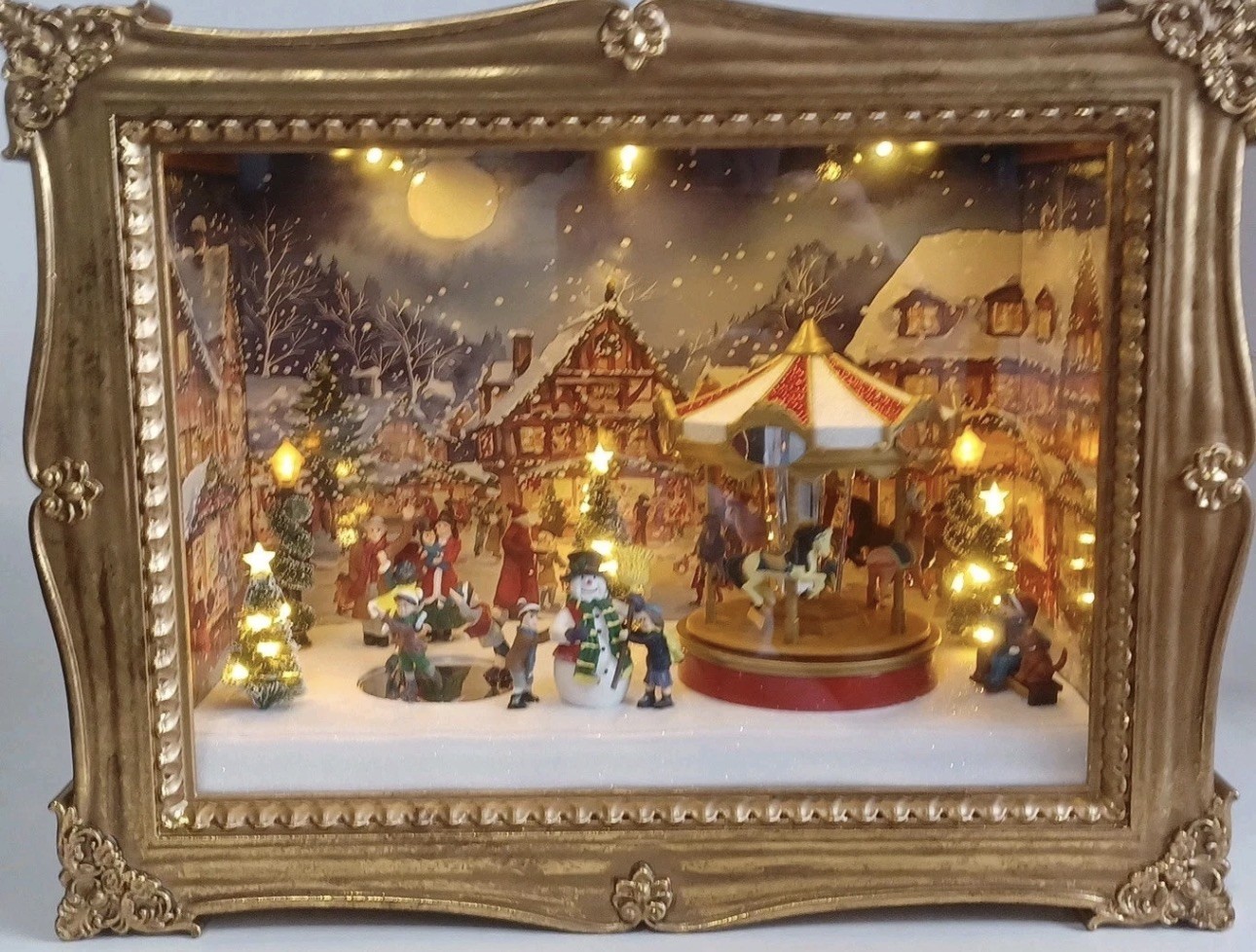 Martha Stewart Framed Christmas Village Scene With Carousel Musical Light Up Box