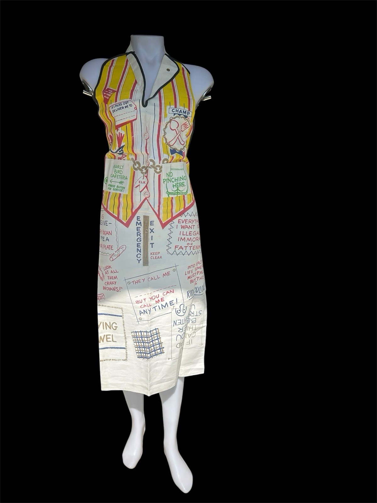 Rare Vintage Parvin Creation Printed Graphic Apron Los Angeles CA Funny 