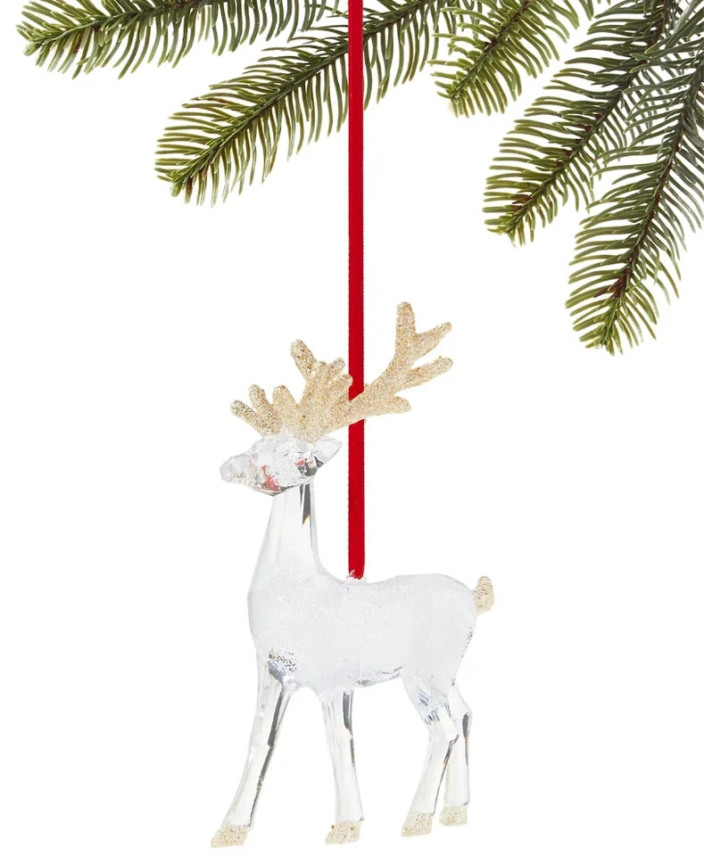 Holiday Lane Snowdaze Clear & Gold Reindeer Ornament Christmas Tree Decor Holiday Lane Snowdaze Clear & Gold Reindeer Ornament Christmas Tree Decor