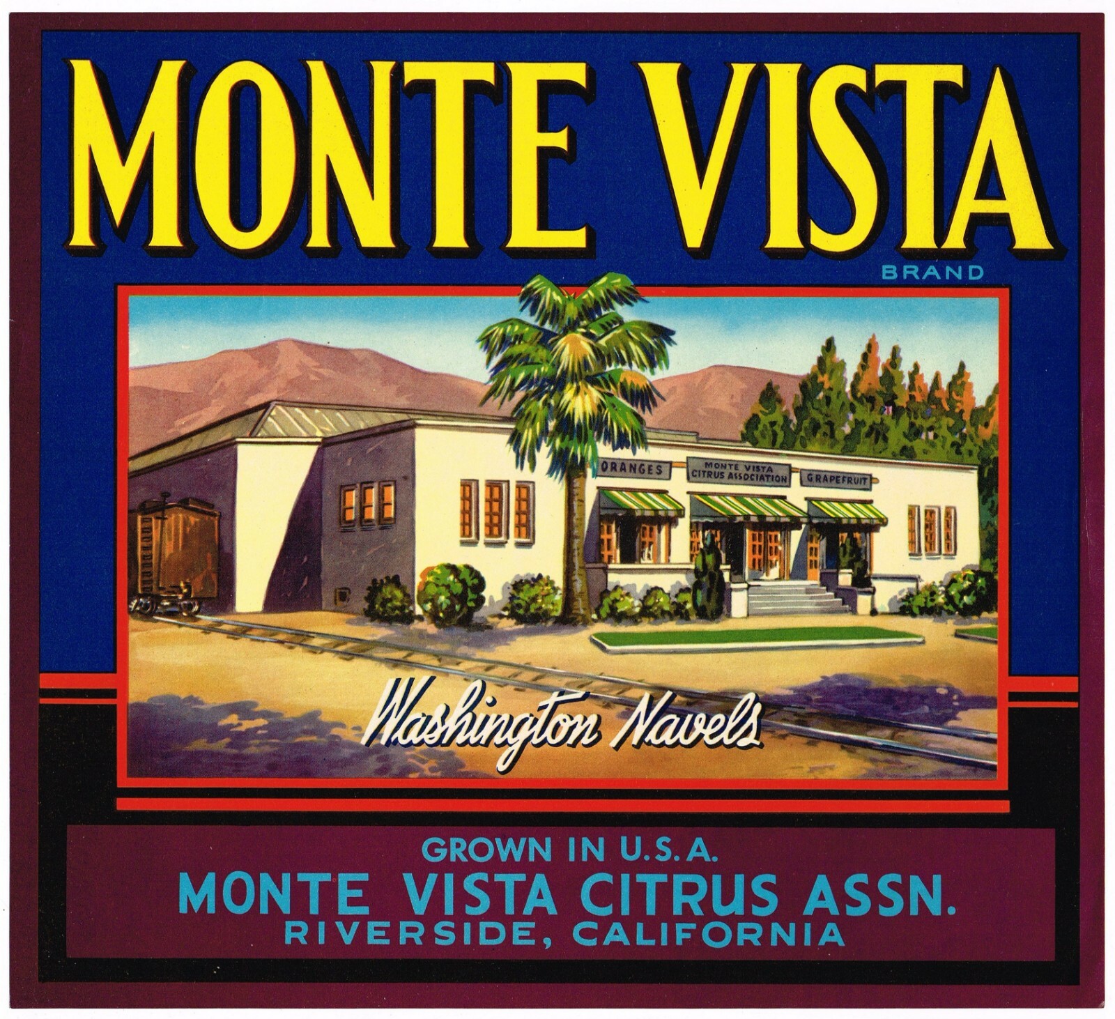 GENUINE CRATE LABEL RIVERSIDE CALIFORNIA PACKING HOUSE MONTE VISTA VINTAGE 1940S