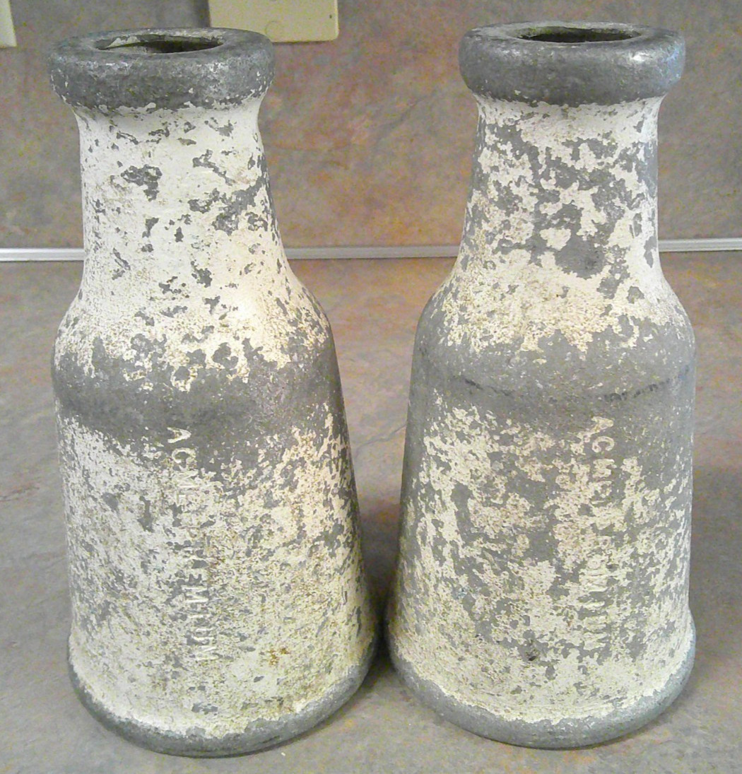 VINTAGE ACME PREMIUM ALUMINUM & LEAD CARNIVAL KNOCK DOWN BOTTLE LOT OF 2 VINTAGE ACME PREMIUM ALUMINUM & LEAD CARNIVAL KNOCK DOWN BOTTLE LOT OF 2