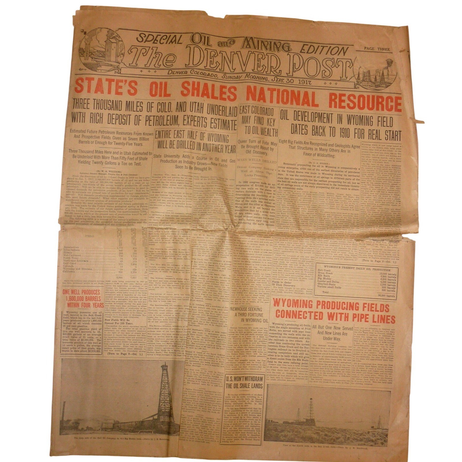 Vintage 1917 The Denver Post Wyoming Oil Boom Edition Laramie Lander WWI Rare Vintage 1917 The Denver Post Wyoming Oil Boom Edition Laramie Lander WWI Rare
