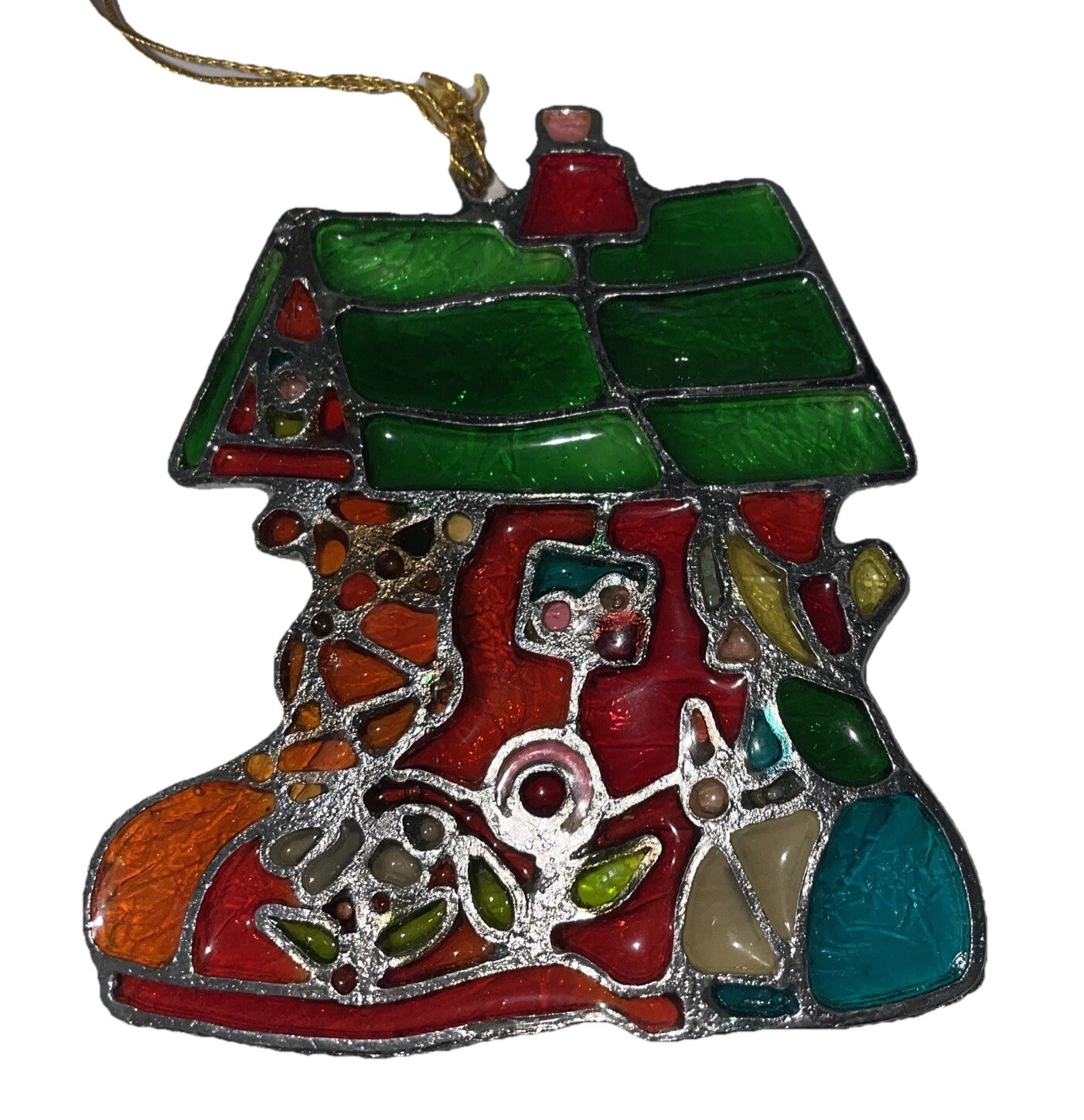 vintage, rare stained glass ornament suncatcher woman in a shoe house vintage, rare stained glass ornament suncatcher woman in a shoe house