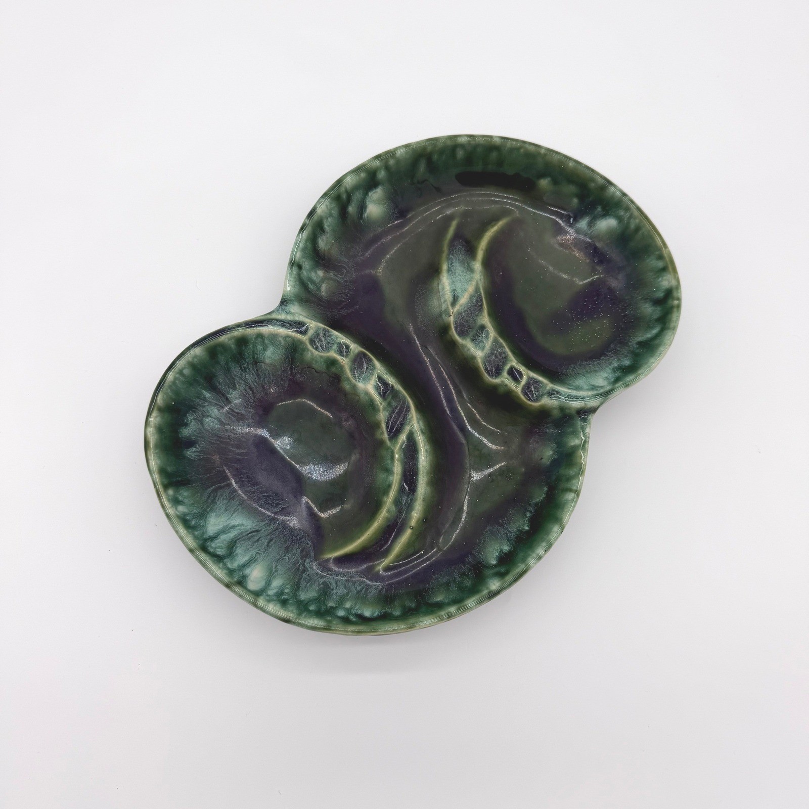 McCoy Pottery Ashtray Vintage MCM Green Drip Glaze Double Well USA Rare 10.5\