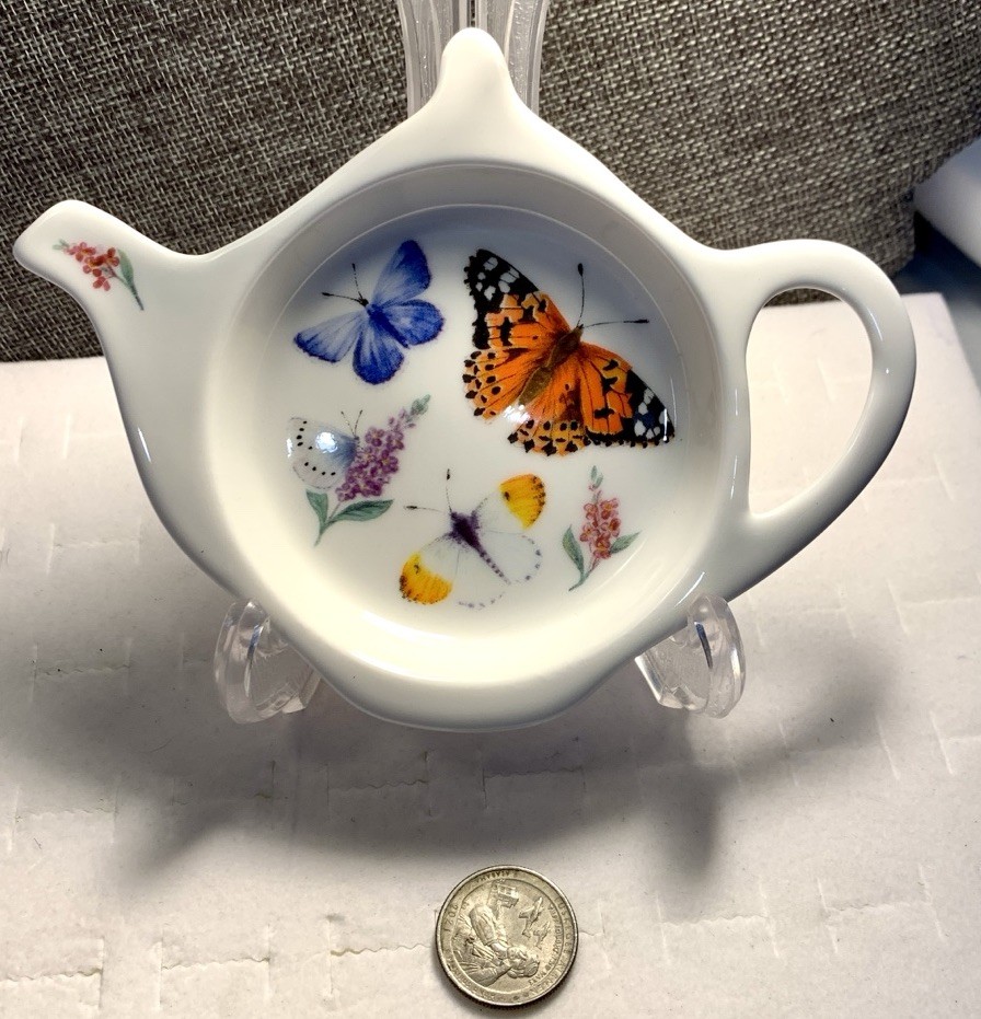 ROY KIRKHAM TEA BAG HOLDER 2008 “Butterfly Garden” FINE BONE CHINA Lot# 120 ROY KIRKHAM TEA BAG HOLDER 2008 “Butterfly Garden” FINE BONE CHINA Lot# 120
