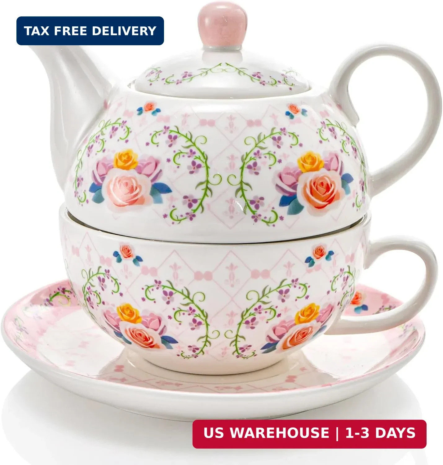 WRINGKIT Tea for One Set, Porcelain Teapot and Cup Saucer Set, Elegant Floral Te WRINGKIT Tea for One Set, Porcelain Teapot and Cup Saucer Set, Elegant Floral Te