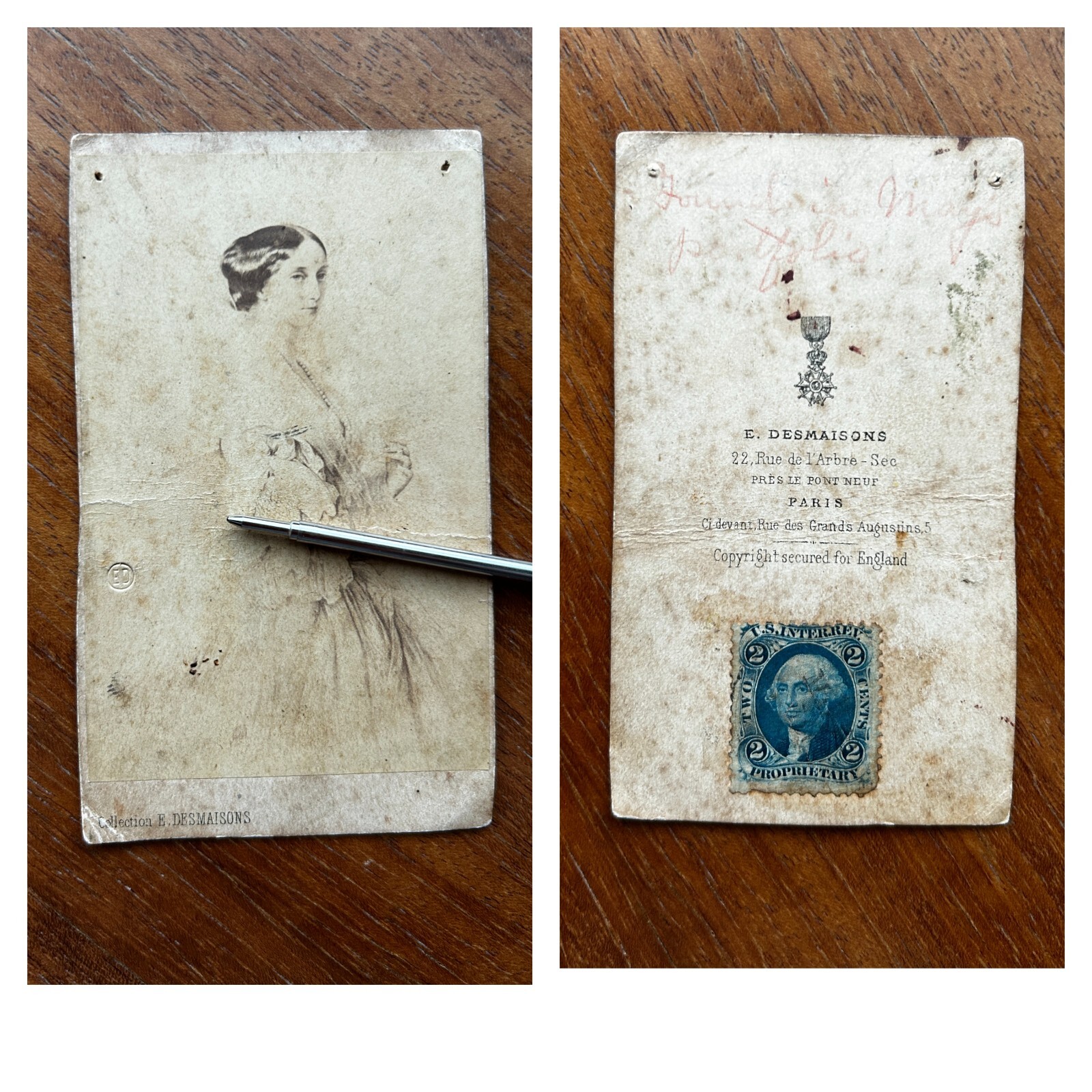 Antique Émile Desmaisons Paris Princess ? Queen ? CDV with Revenue Stamp Photo Antique Émile Desmaisons Paris Princess ? Queen ? CDV with Revenue Stamp Photo