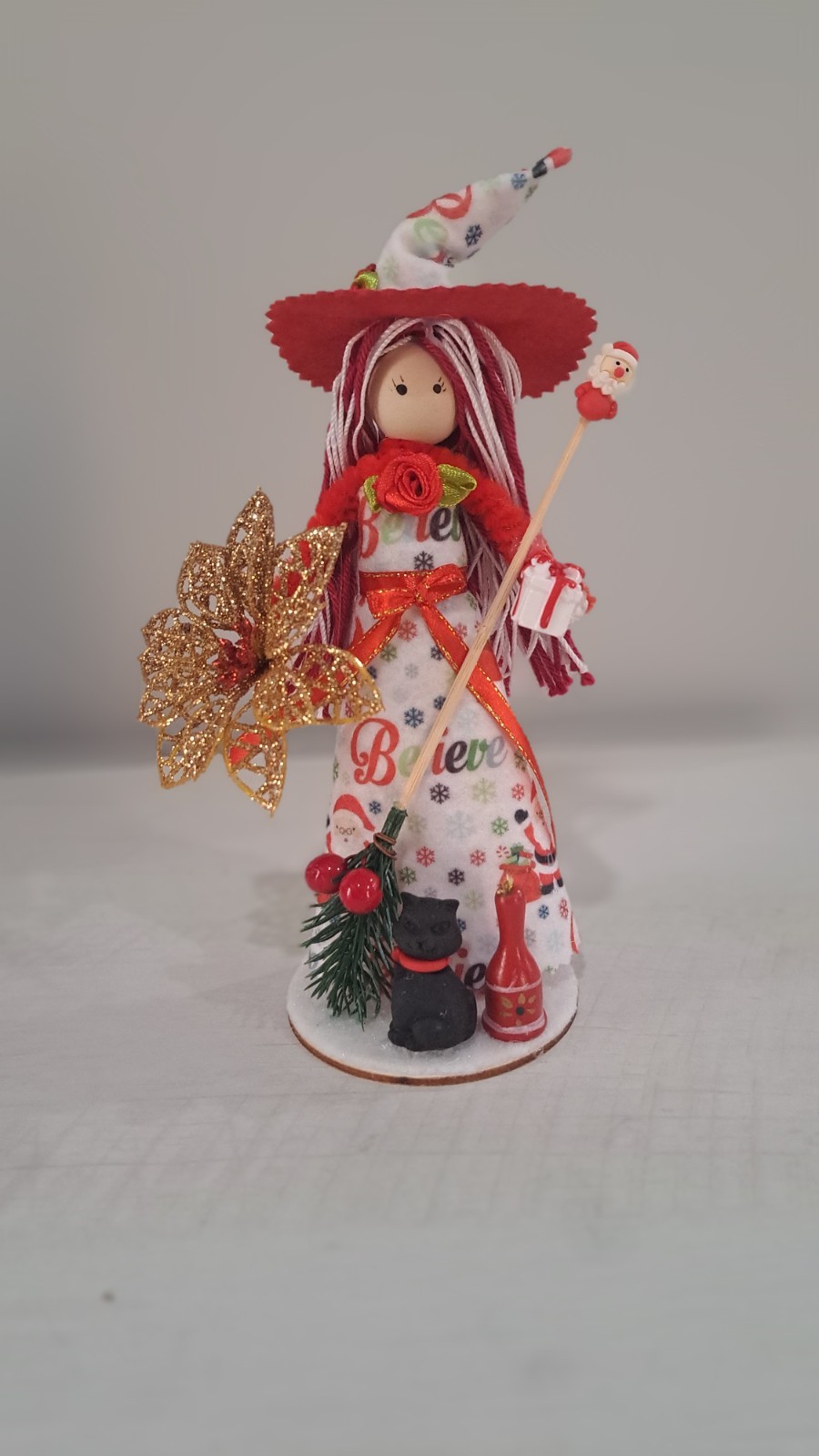 Handmade OOAK Kitchen Witch Doll Whimsical Christmas Holidays Decoration 7in
