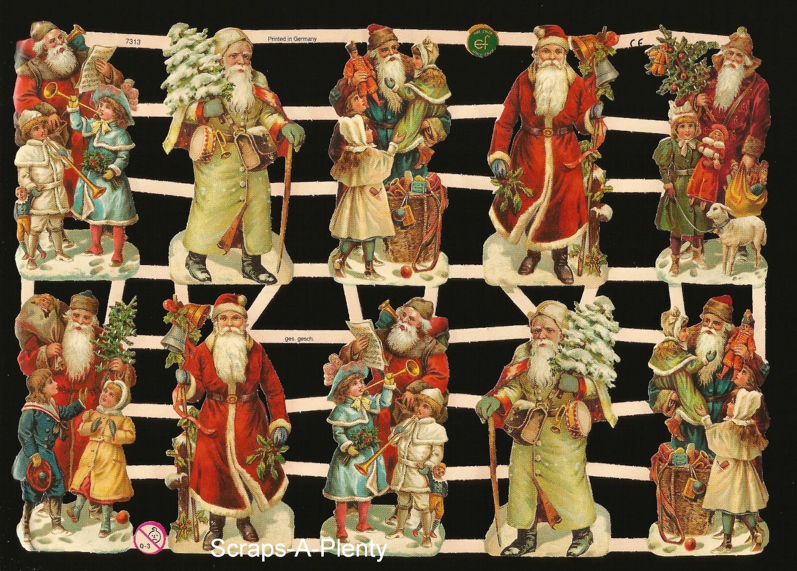 German Embossed Style Scrap Die Cut Relief - Christmas Santa  WOW   EF7313
