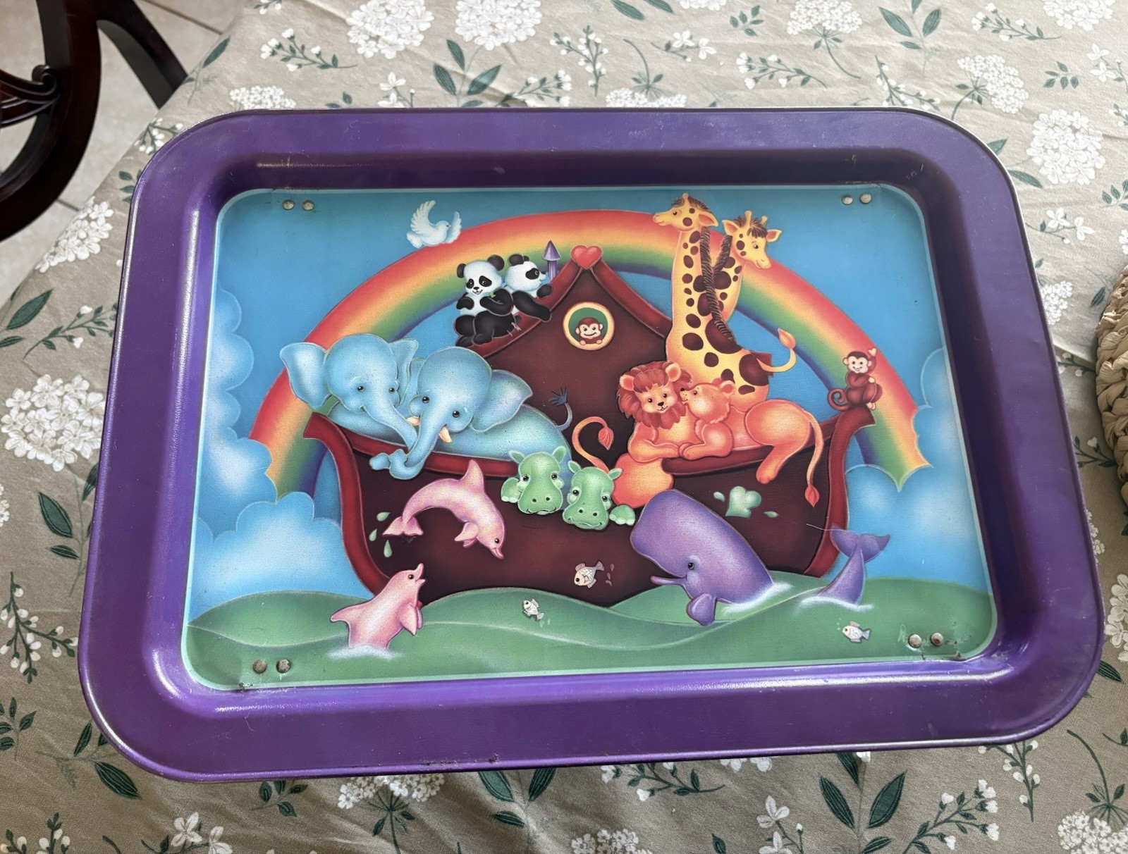 Vintage Noah’s Ark Folding Bed Tray Table Purple Animal Print Breakfast Lap Tray Vintage Noah’s Ark Folding Bed Tray Table Purple Animal Print Breakfast Lap Tray