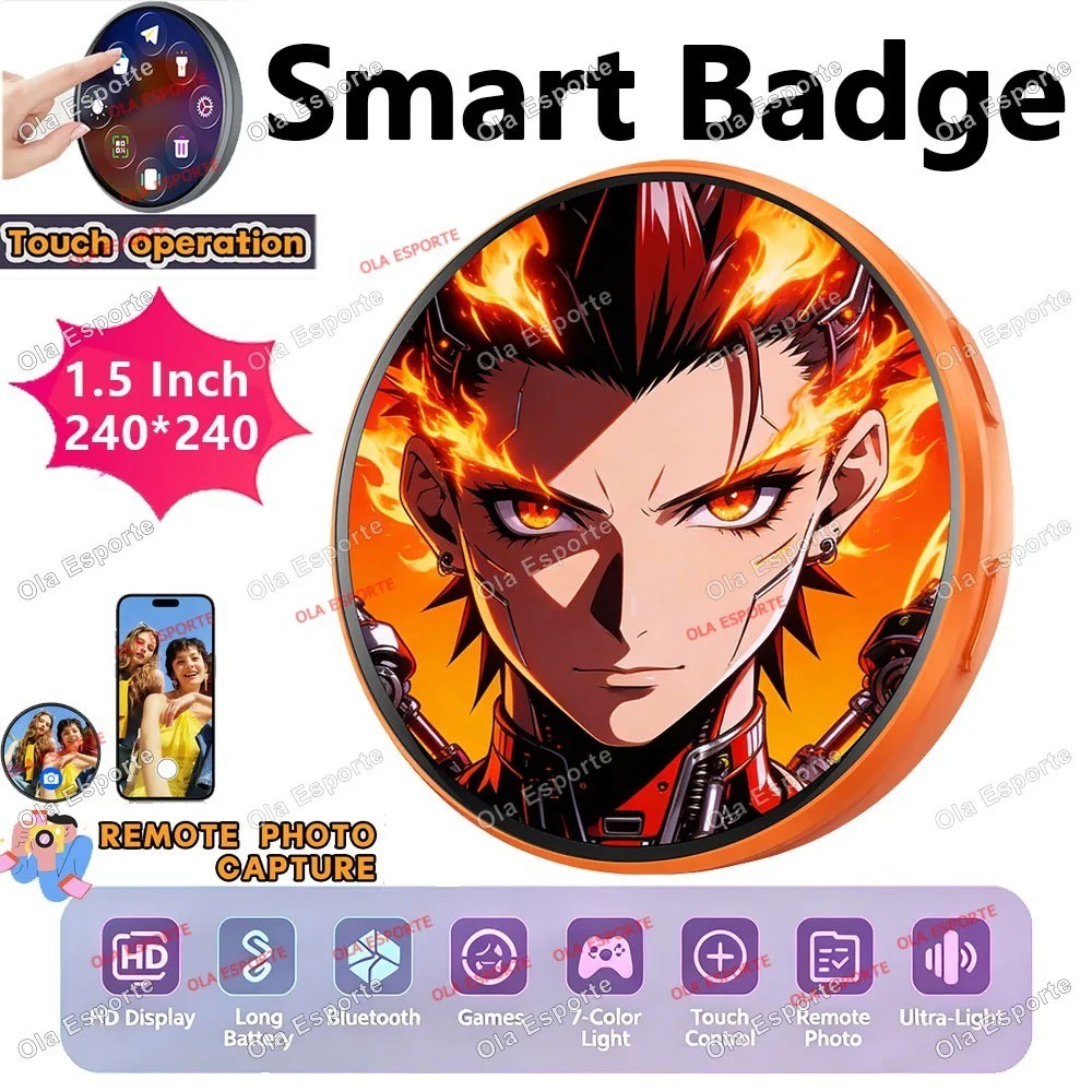 Electronic Badge,Digital Badge,Smart E-Badge LED Anime Pin with HD Touchscreen