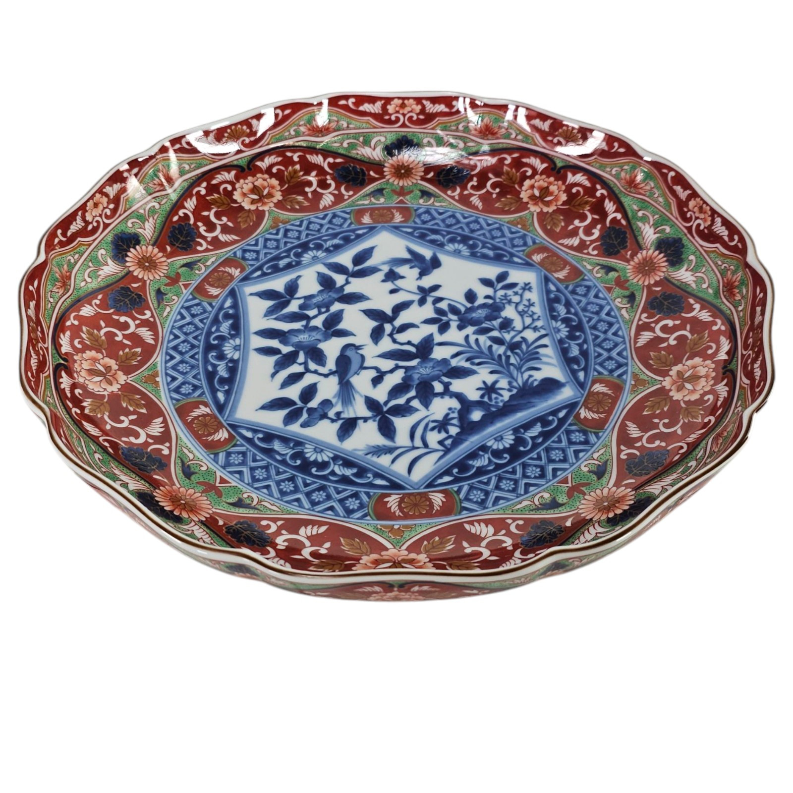 Vintage Japanese Large Serving Bowl Dish Porcelain Imari Style Maebata 12”