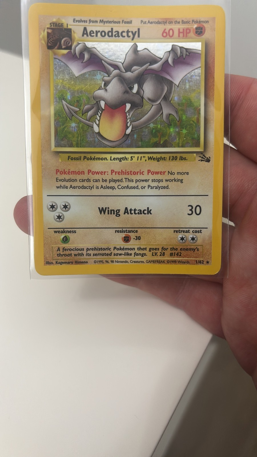 1999 Pokémon Fossil Aerodactyl 1/62 Holo Rare Unlimited WOTC Card 1999 Pokémon Fossil Aerodactyl 1/62 Holo Rare Unlimited WOTC Card