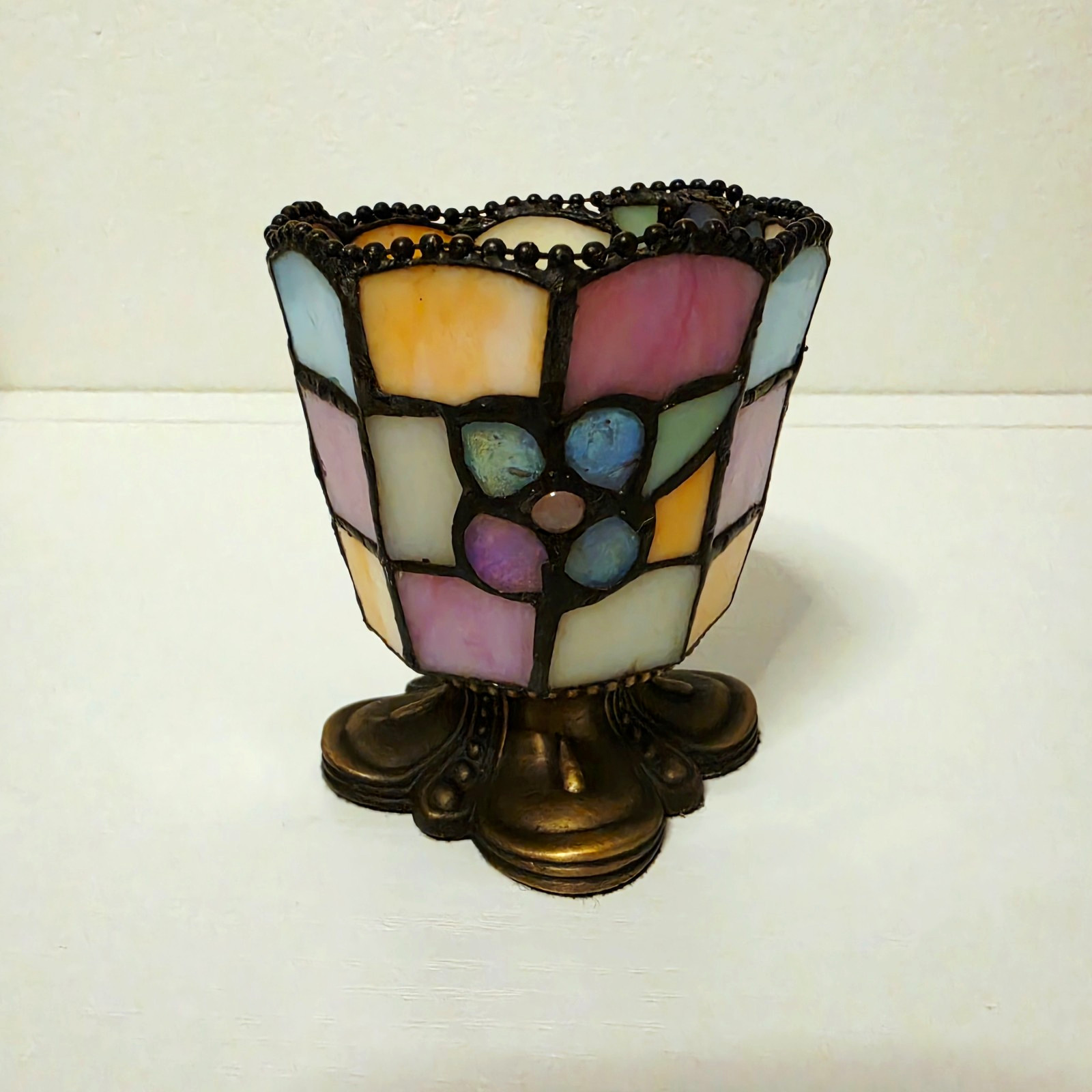 PartyLite Hydrangea Stained Glass Tiffany Style Tea Light Votive Candle Holder