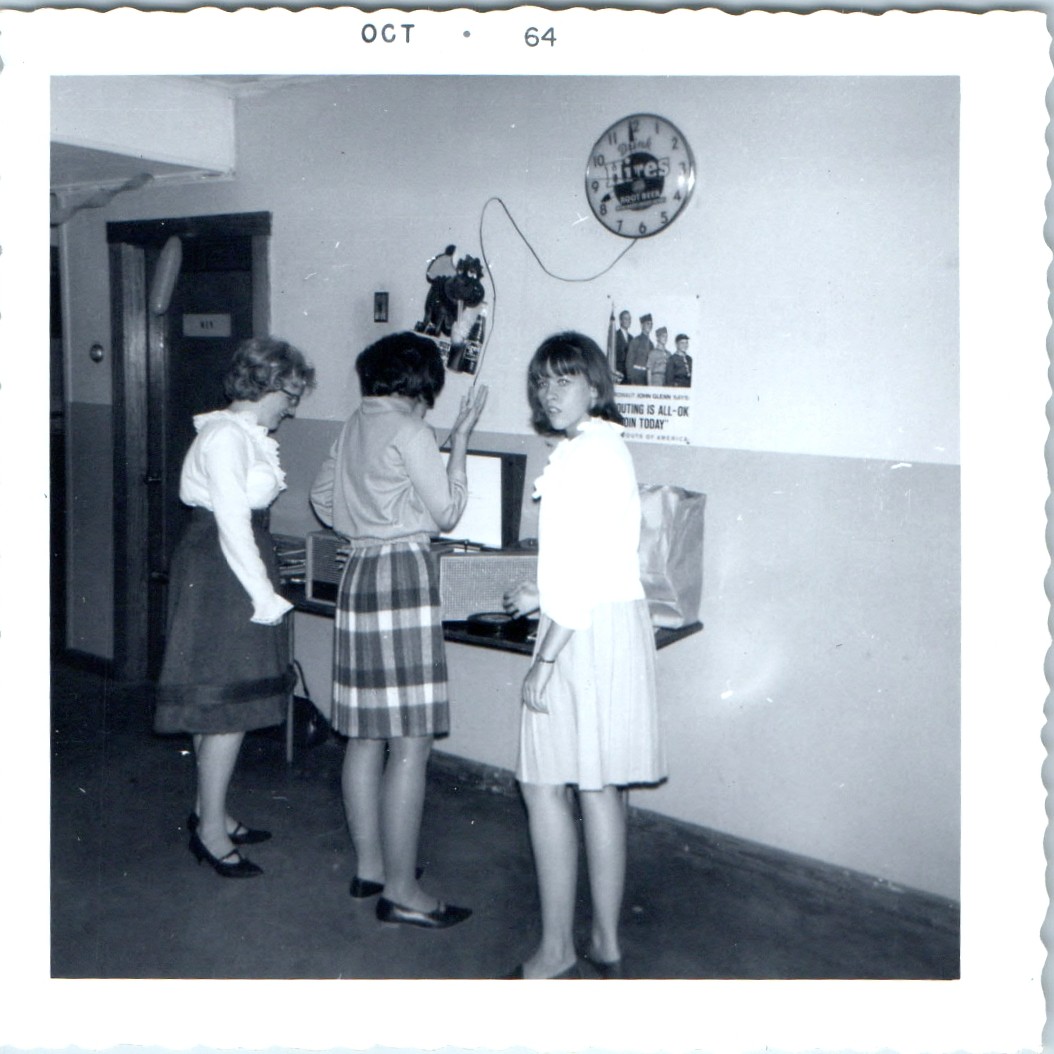 1964 Cute Teen Girls Record Player Hires Root Beer Clock Boy Scout Poster Photo