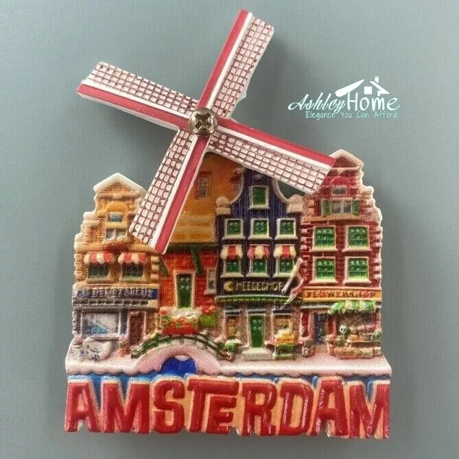 Amsterdam Holland Netherlands Tourist Souvenir Resin Refrigerator Fridge Magnet