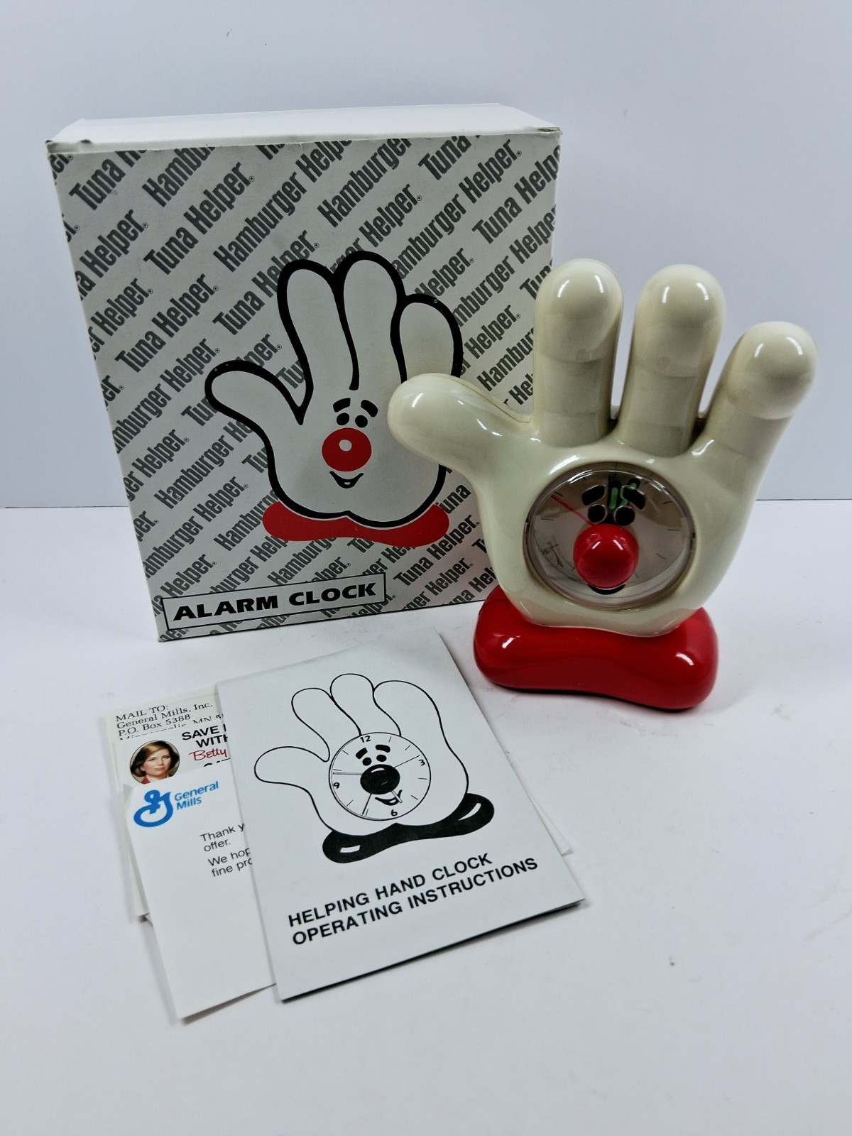 Vintage Hamburger Tuna Helper Hand Clock Alarm Kitchen Decor Tested Working 