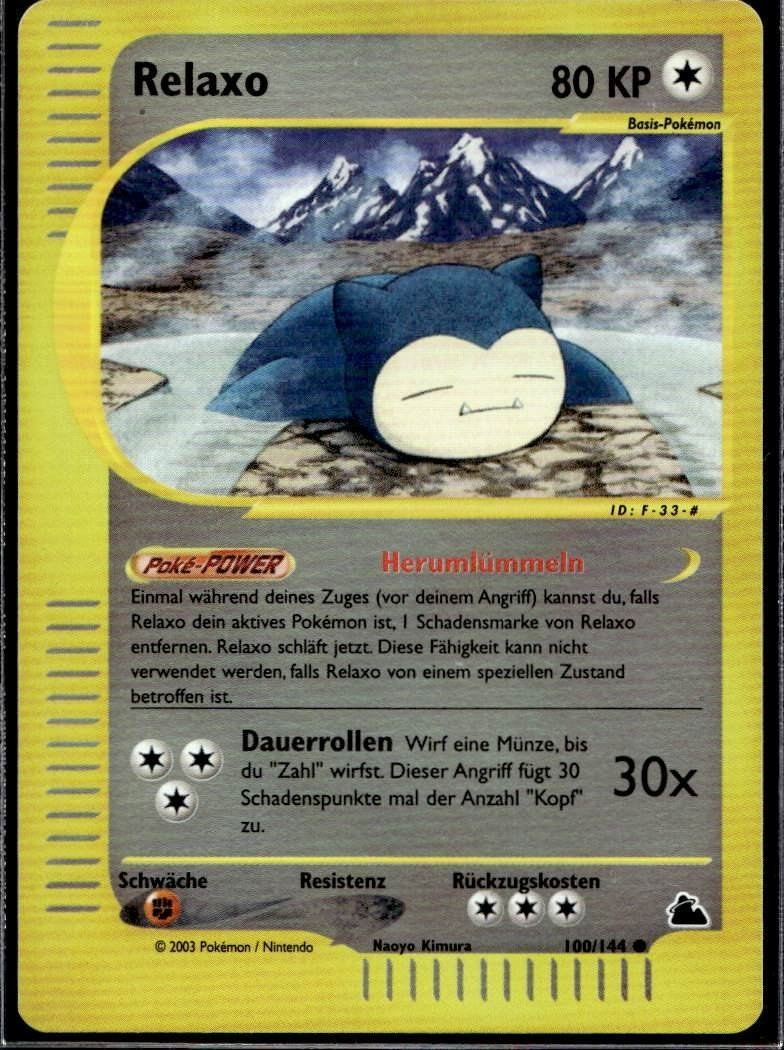 Pokemon Relaxo 100/144 Reverse Holo Skyridge 2003 German Excellent Snorlax Pokemon Relaxo 100/144 Reverse Holo Skyridge 2003 German Excellent Snorlax
