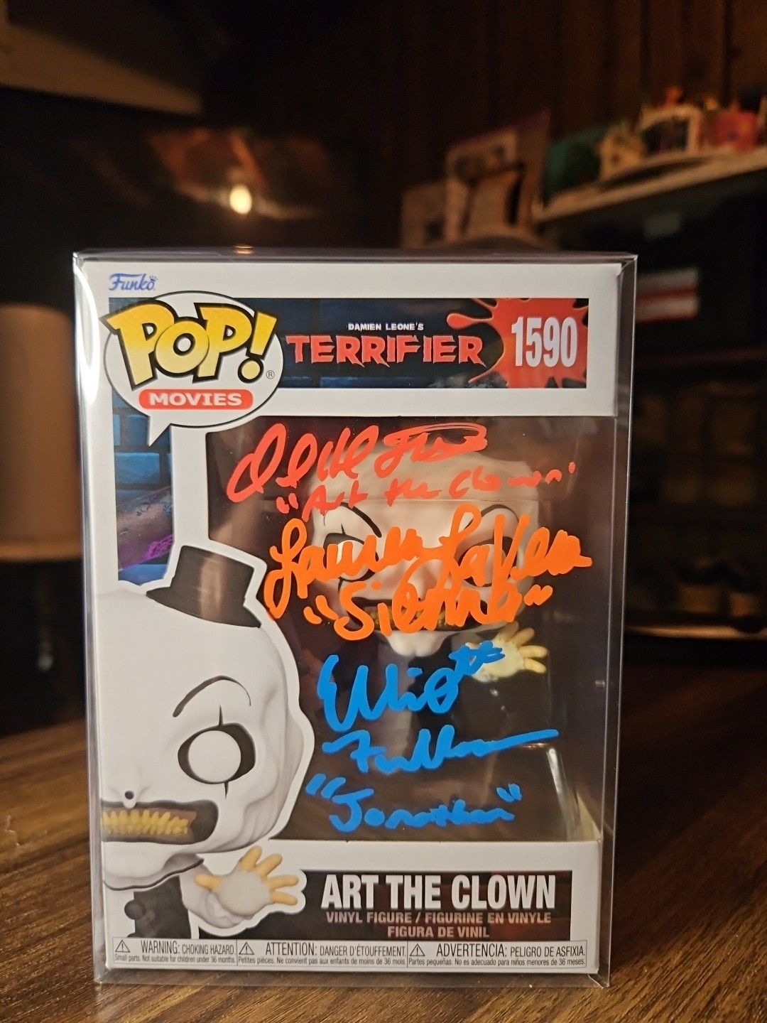 Triple Signed Terrifier Art The Clown Funko With Beckett COA And Protector Triple Signed Terrifier Art The Clown Funko With Beckett COA And Protector