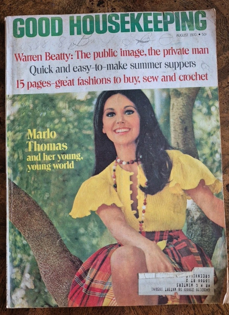Good Housekeeping Vtg Magazine August 1970 Crochet Marlo Thomas Warren Beatty