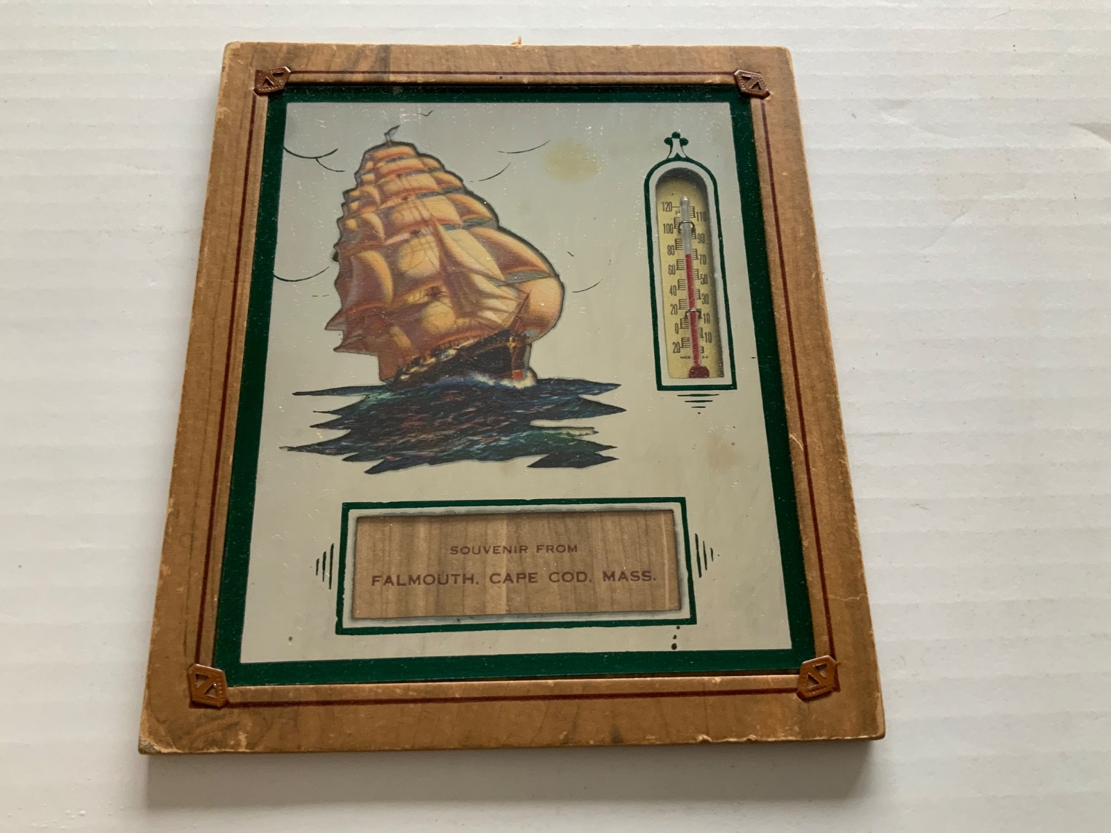 VTG Thermometer TALL SHIP Wall Plaque Cape Cod FALMOUTH MASS. 6”x7” VTG Thermometer TALL SHIP Wall Plaque Cape Cod FALMOUTH MASS. 6”x7”