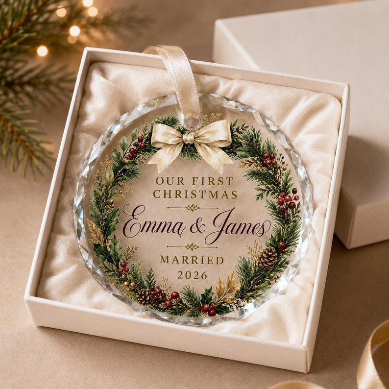 First Christmas Married Ornament 2026, Personalized Newlywed Wedding Gift