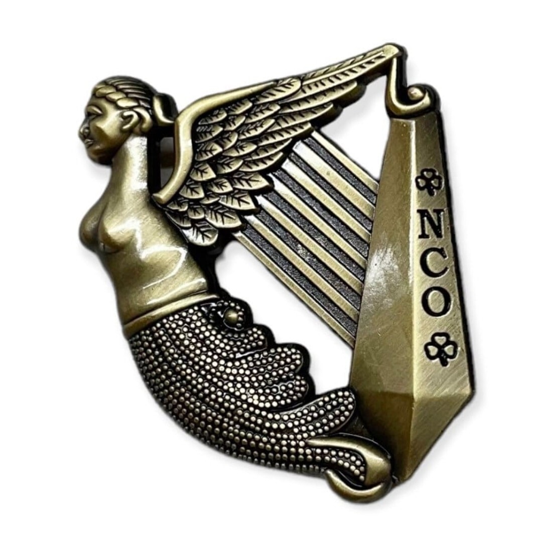 The Fighting 69th Infantry Traditional Irish Harp NCO Pin Aged Brass Finish The Fighting 69th Infantry Traditional Irish Harp NCO Pin Aged Brass Finish
