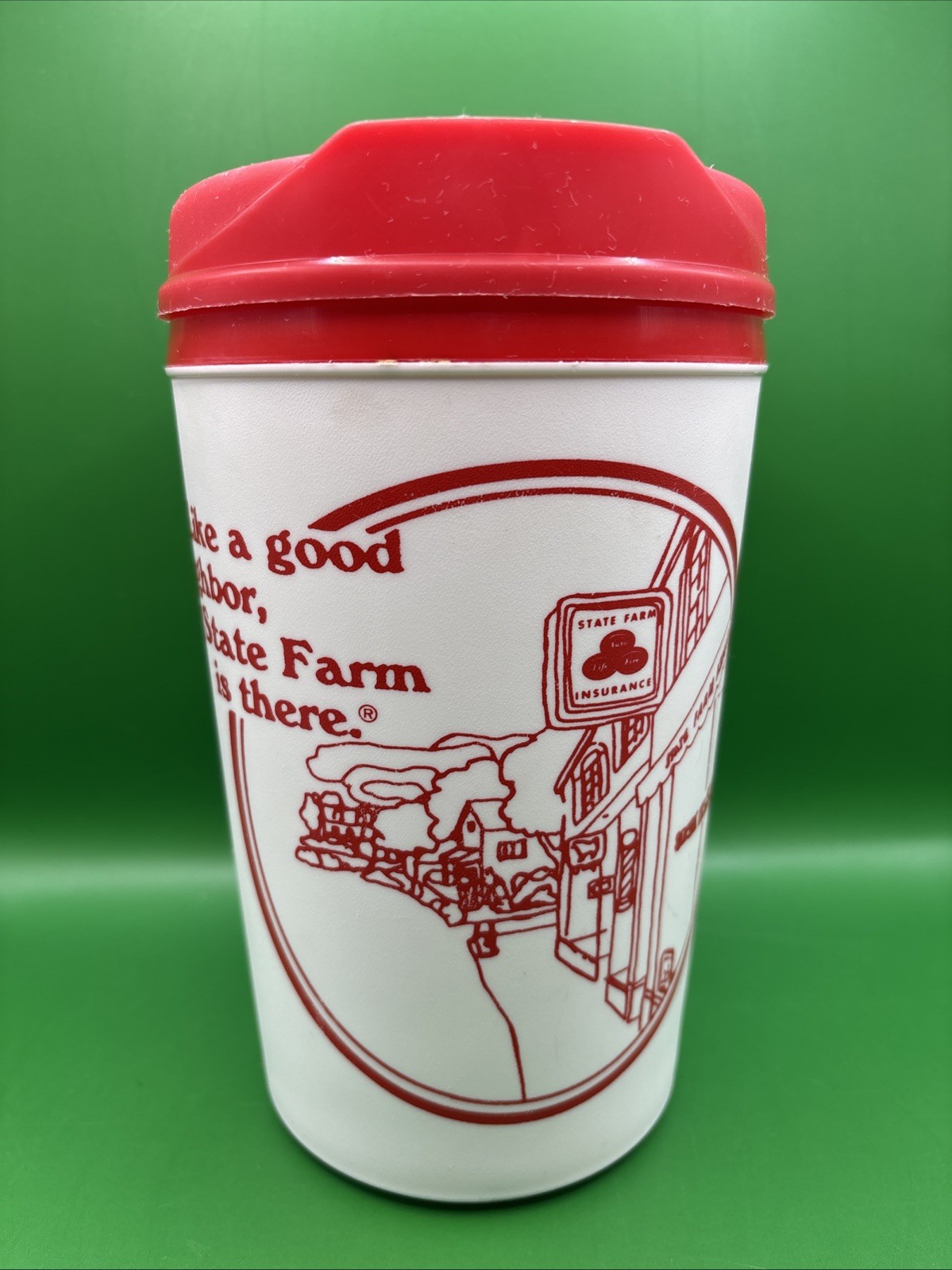 VTG State Farm Aladdin 32 oz. Insulated Travel Mug w/ Lid & White Handle - USA VTG State Farm Aladdin 32 oz. Insulated Travel Mug w/ Lid & White Handle - USA