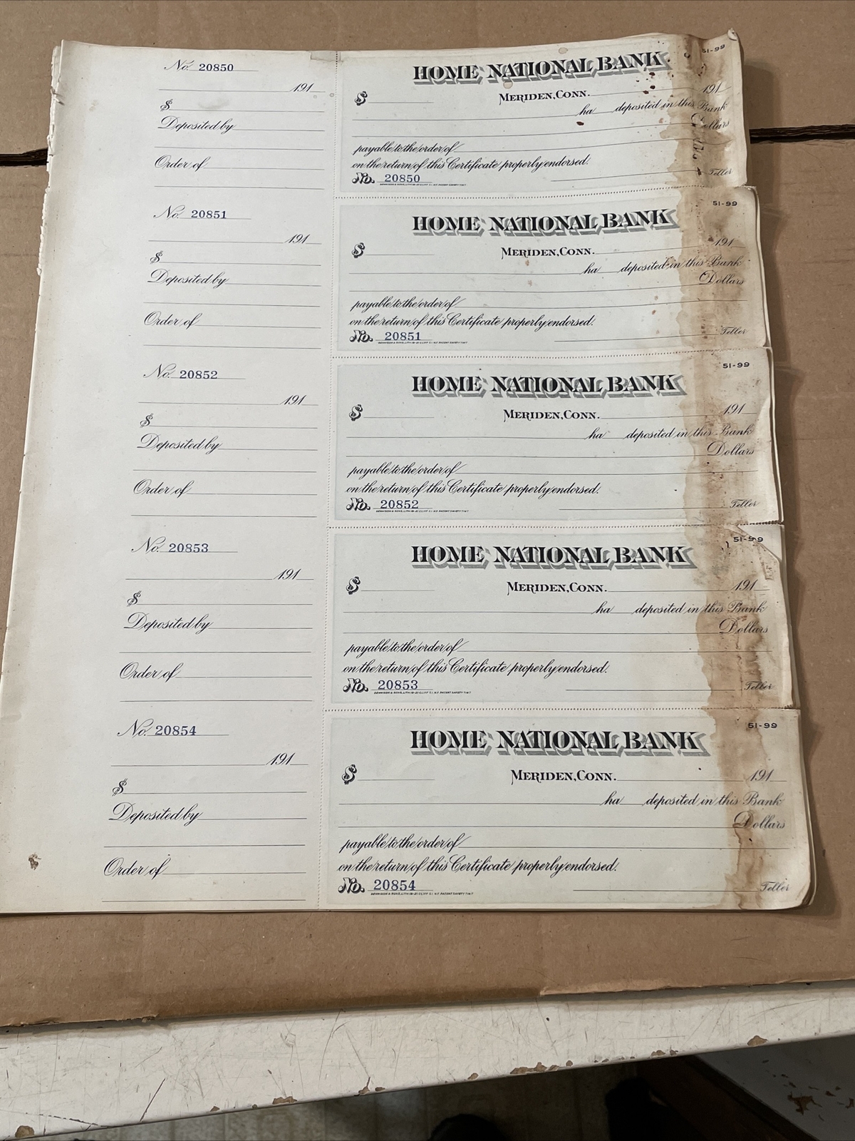 Antique Home National Bank Meriden CT Blank Checks 1910’s Over 50 Checks Antique Home National Bank Meriden CT Blank Checks 1910’s Over 50 Checks