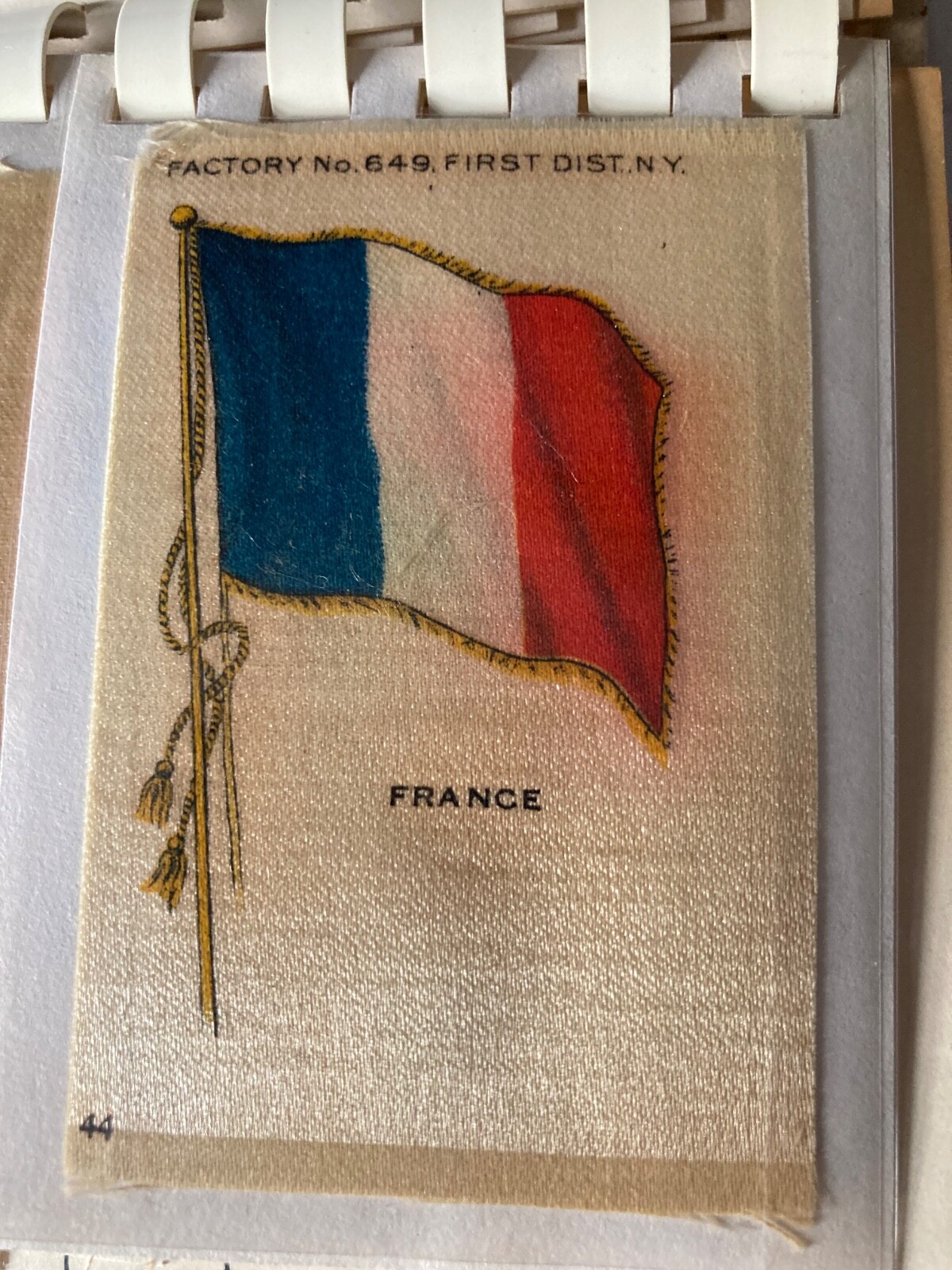 Vintage c 1910s FRANCE Sovereign Cigarette Tobacco Country Flag Silk 