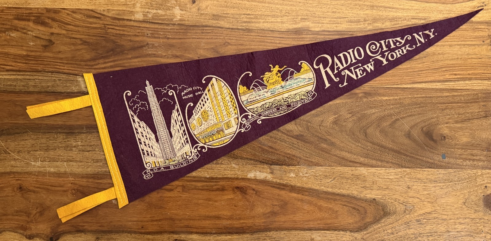 Vintage 1930s Radio City New York Felt Pennant RCA Building Music Hall Vintage 1930s Radio City New York Felt Pennant RCA Building Music Hall