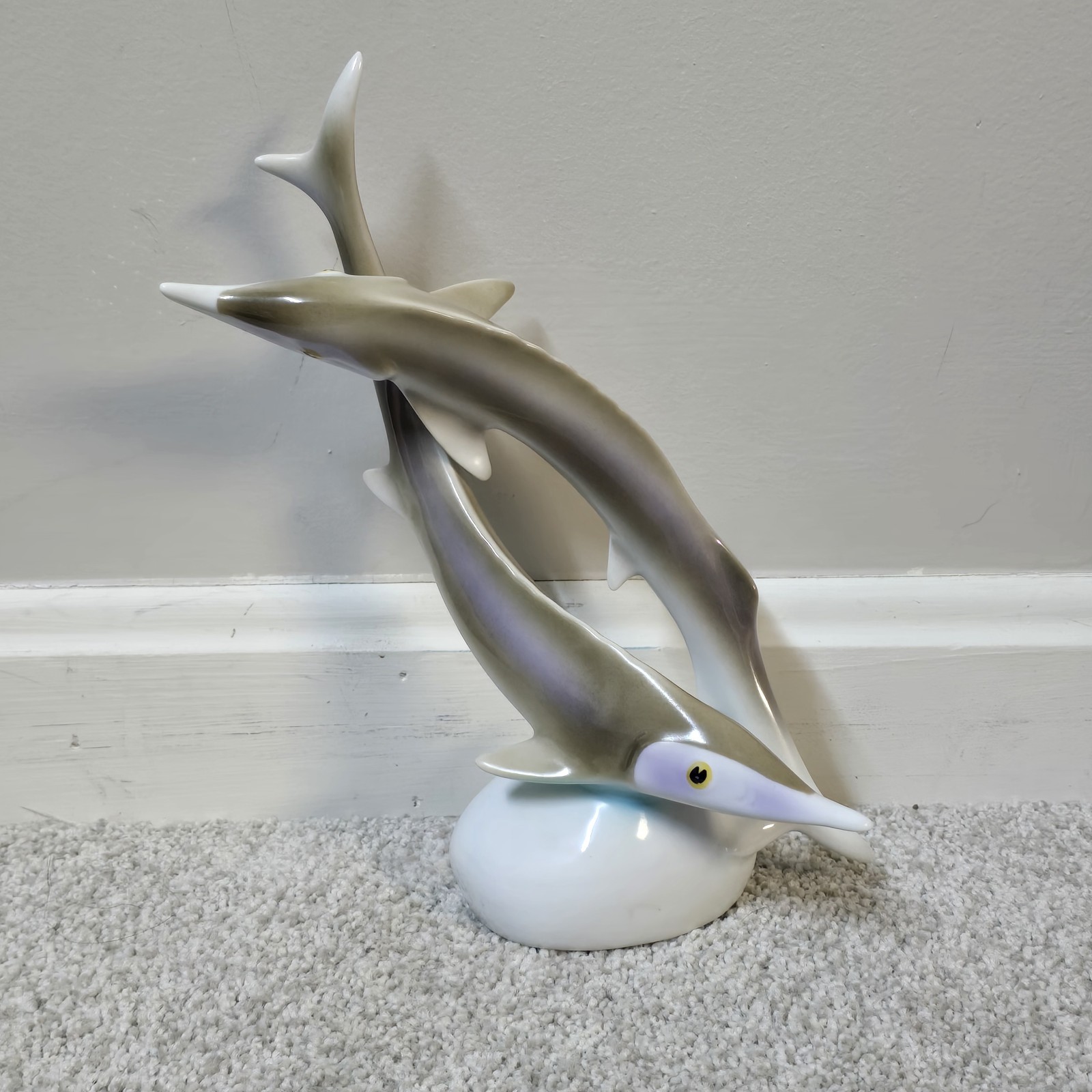 Vintage Hollohaza Hand-Painted Porcelain Sturgeon Eel Fish Figurine