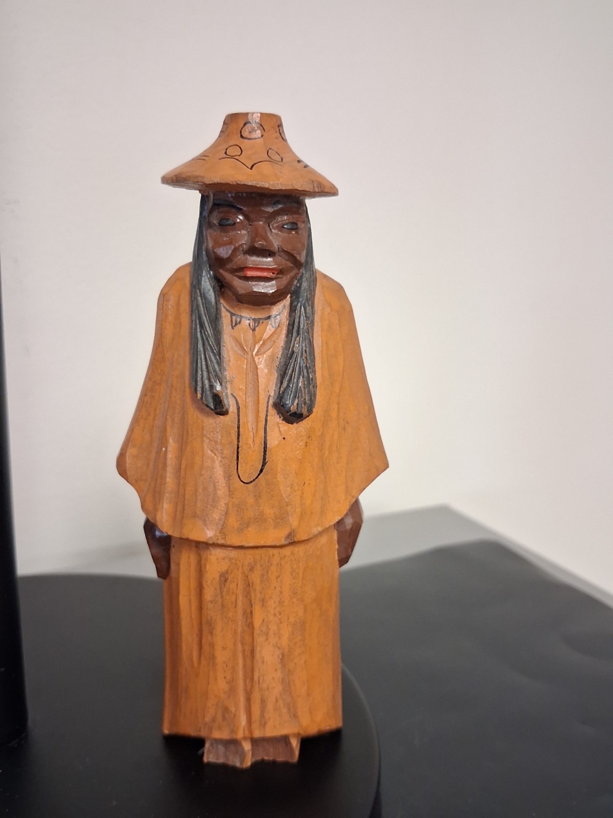 Vintage Chile Hand Carved Wood Folk Art Figurine  Mapuche Man 