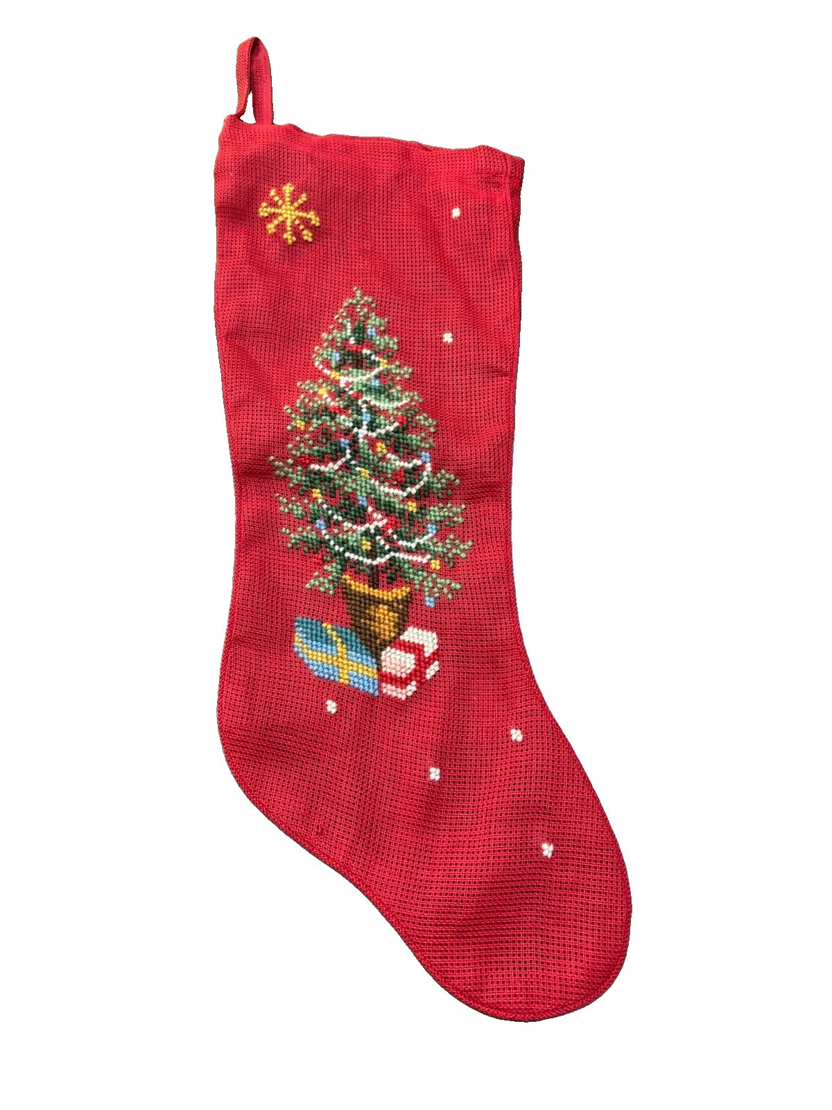 VTG Needlepoint Christmas Tree Stocking Holiday Decor VTG Needlepoint Christmas Tree Stocking Holiday Decor