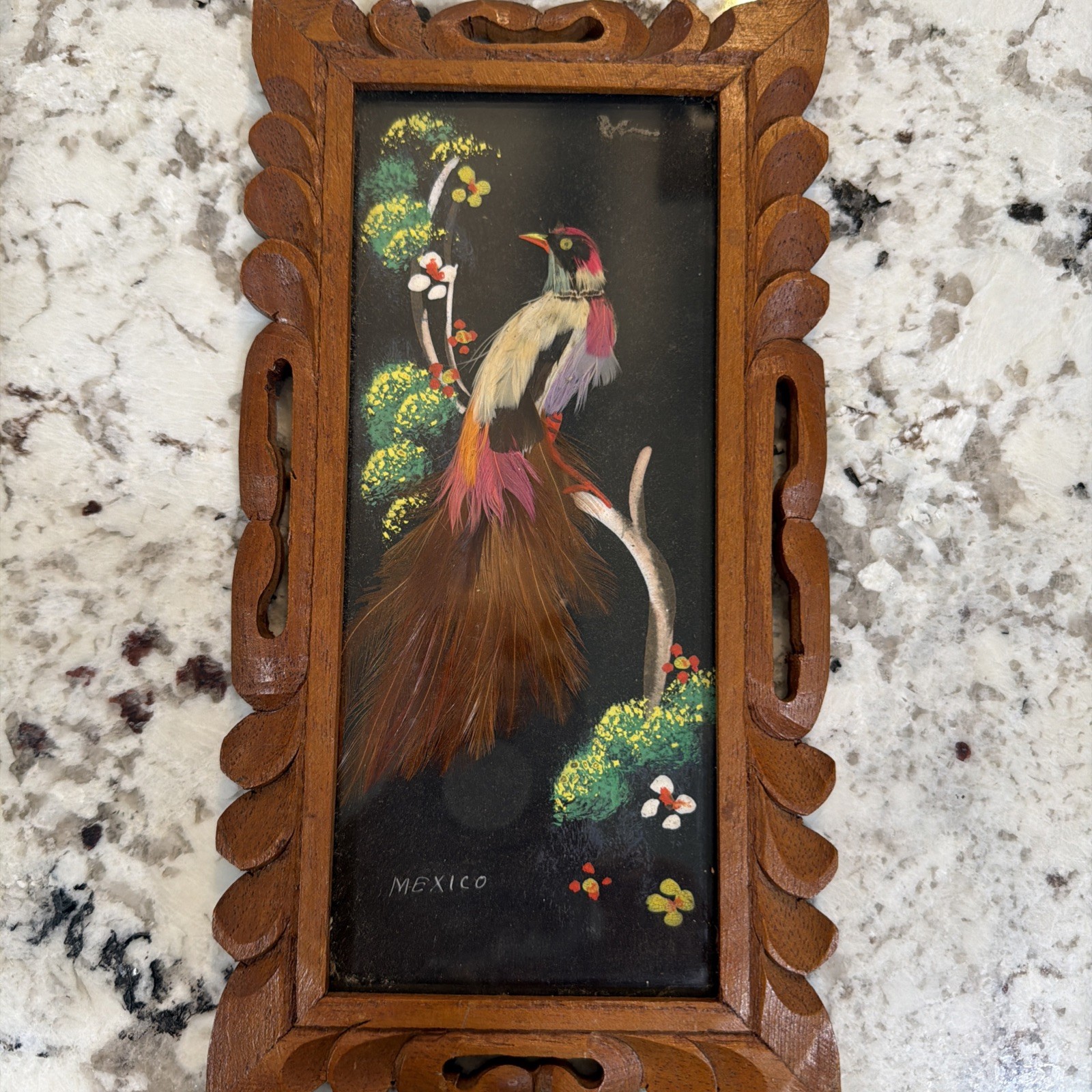 Vintage Made in Mexico Feather Tropical Bird Framed Art - 6x10 Vintage Made in Mexico Feather Tropical Bird Framed Art - 6x10