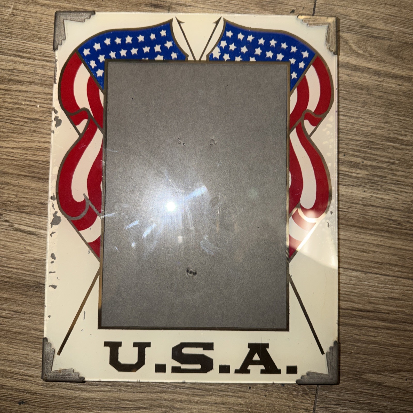 WWII Era Picture frame U.S.A. Reverse Painted Glass Picture Frame Vtg 1940s WWII Era Picture frame U.S.A. Reverse Painted Glass Picture Frame Vtg 1940s