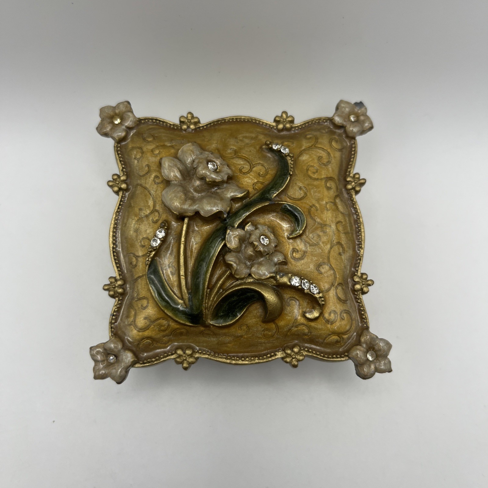 Iris Box Ivory Square Trinket Box 2.25” x 2.25” Glossy Finish