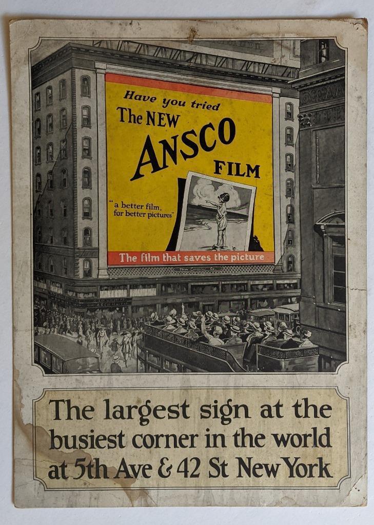 VINTAGE ADVERTISEMENT SIGN for NYC LARGEST AD SIGN 5th & 42nd ST w ANSCO FILM AD