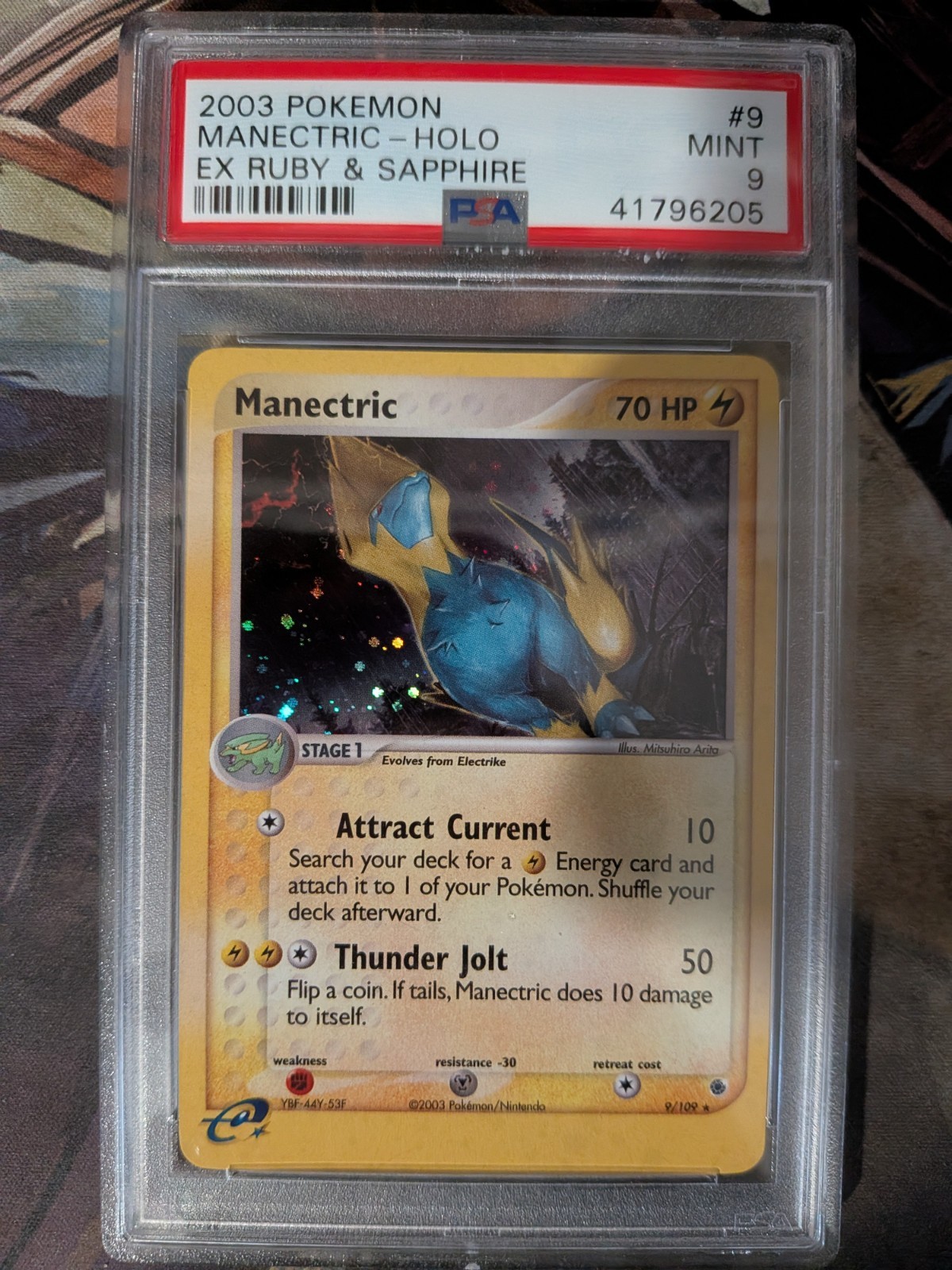 Manectric 9/109 Holo EX Ruby & Sapphire 2003 PSA 9 MINT Pokemon Manectric 9/109 Holo EX Ruby & Sapphire 2003 PSA 9 MINT Pokemon