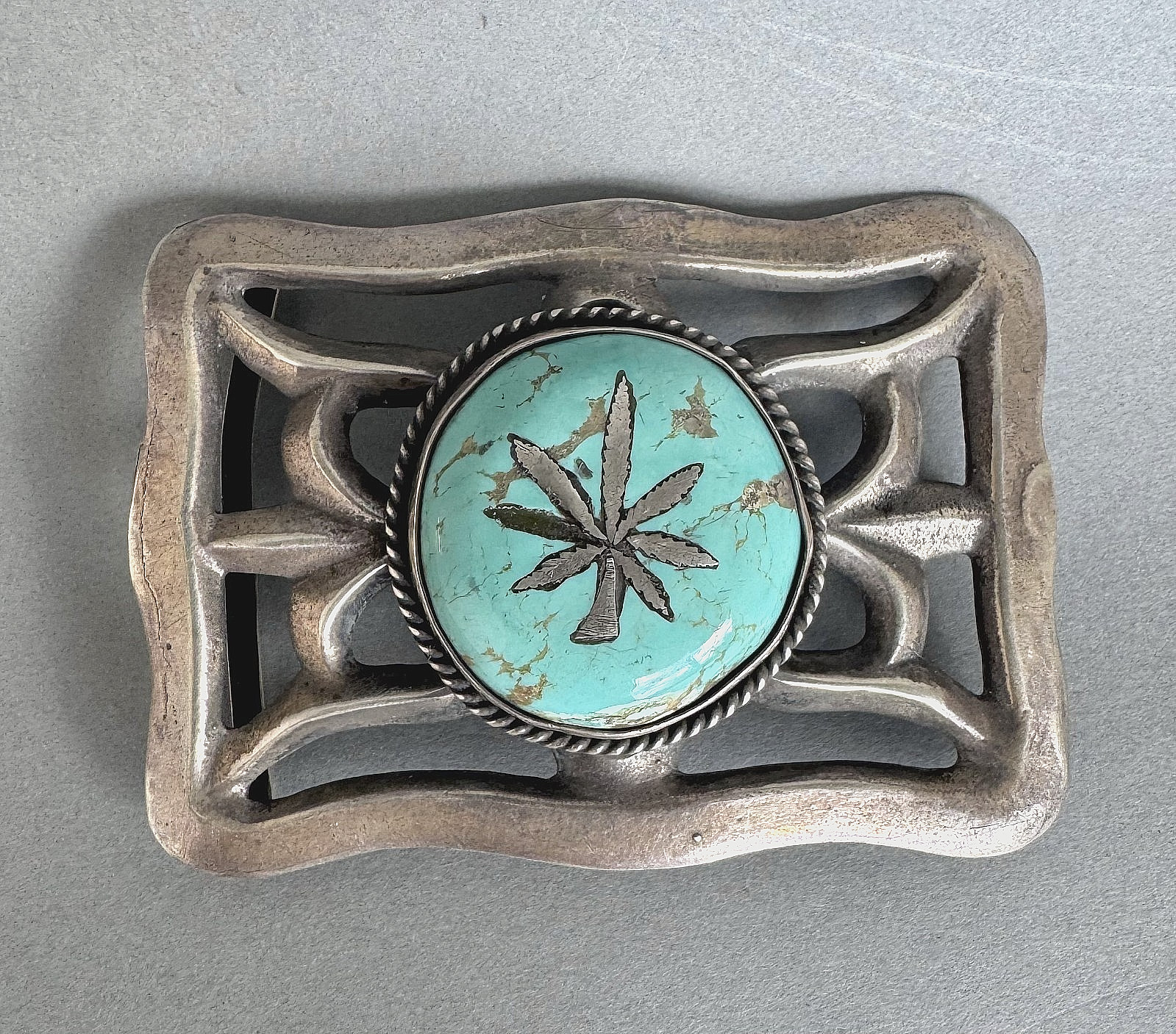 Vintage Navajo Cast Sterling Silver Turquoise Belt Buckle 2 1/4\ Vintage Navajo Cast Sterling Silver Turquoise Belt Buckle 2 1/4\