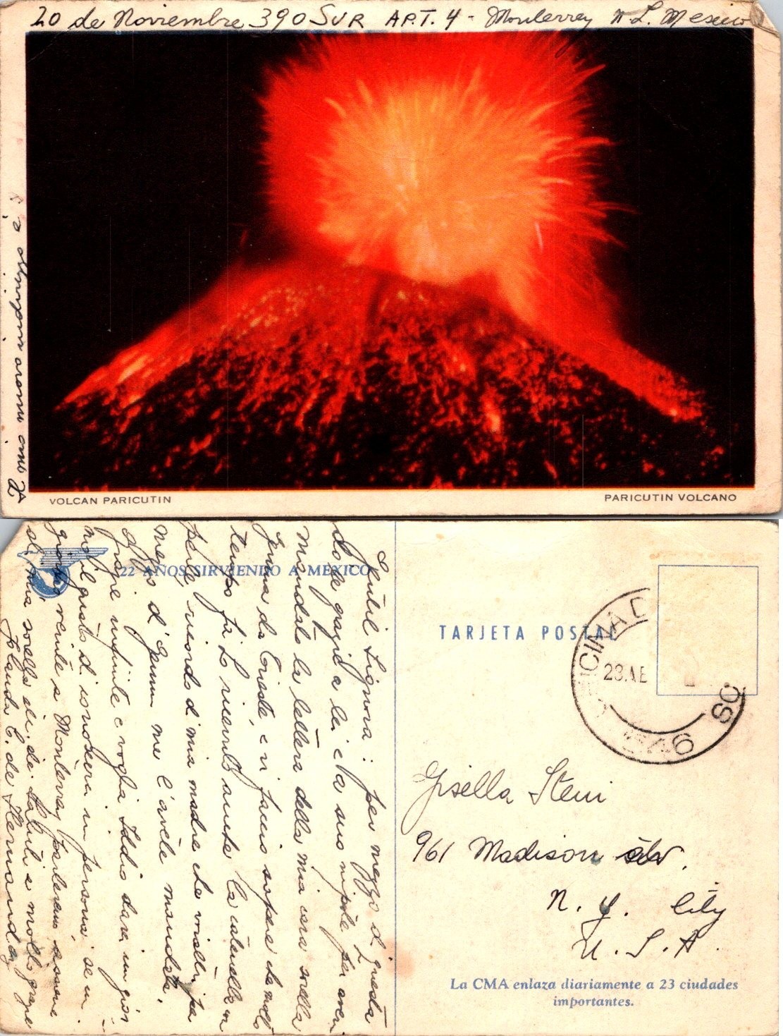 Michoacan, Mexico Volcan Paricutin Volcano Erupting Postcard 70053