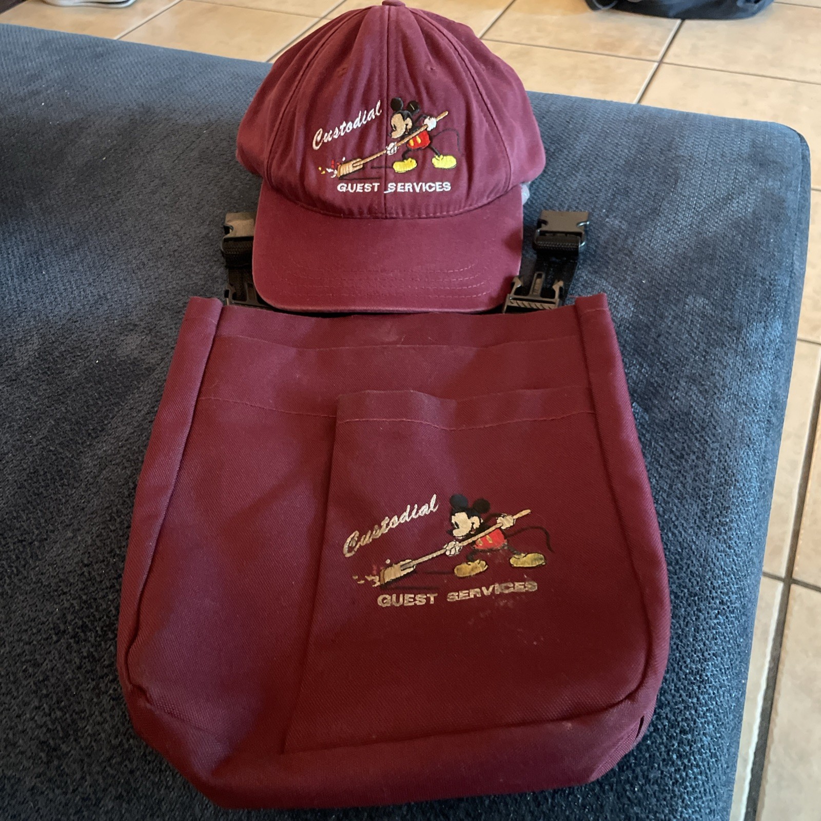 Vintage Disneyland Custodial Guest Service Hat And Bag Employee Mickey Mouse