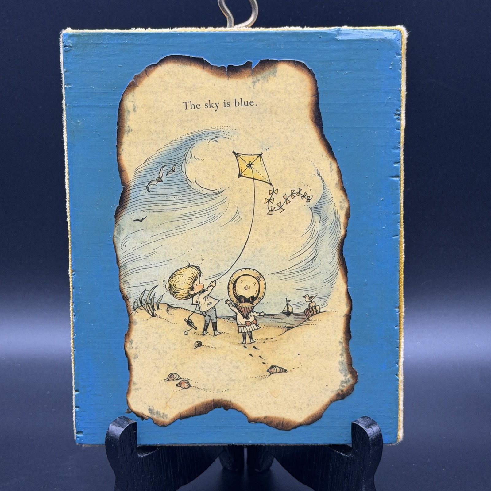 Vintage Wooden Wall Plaque Beach Boy And Girl Kite Illustration Handcrafted 5x6 Vintage Wooden Wall Plaque Beach Boy And Girl Kite Illustration Handcrafted 5x6