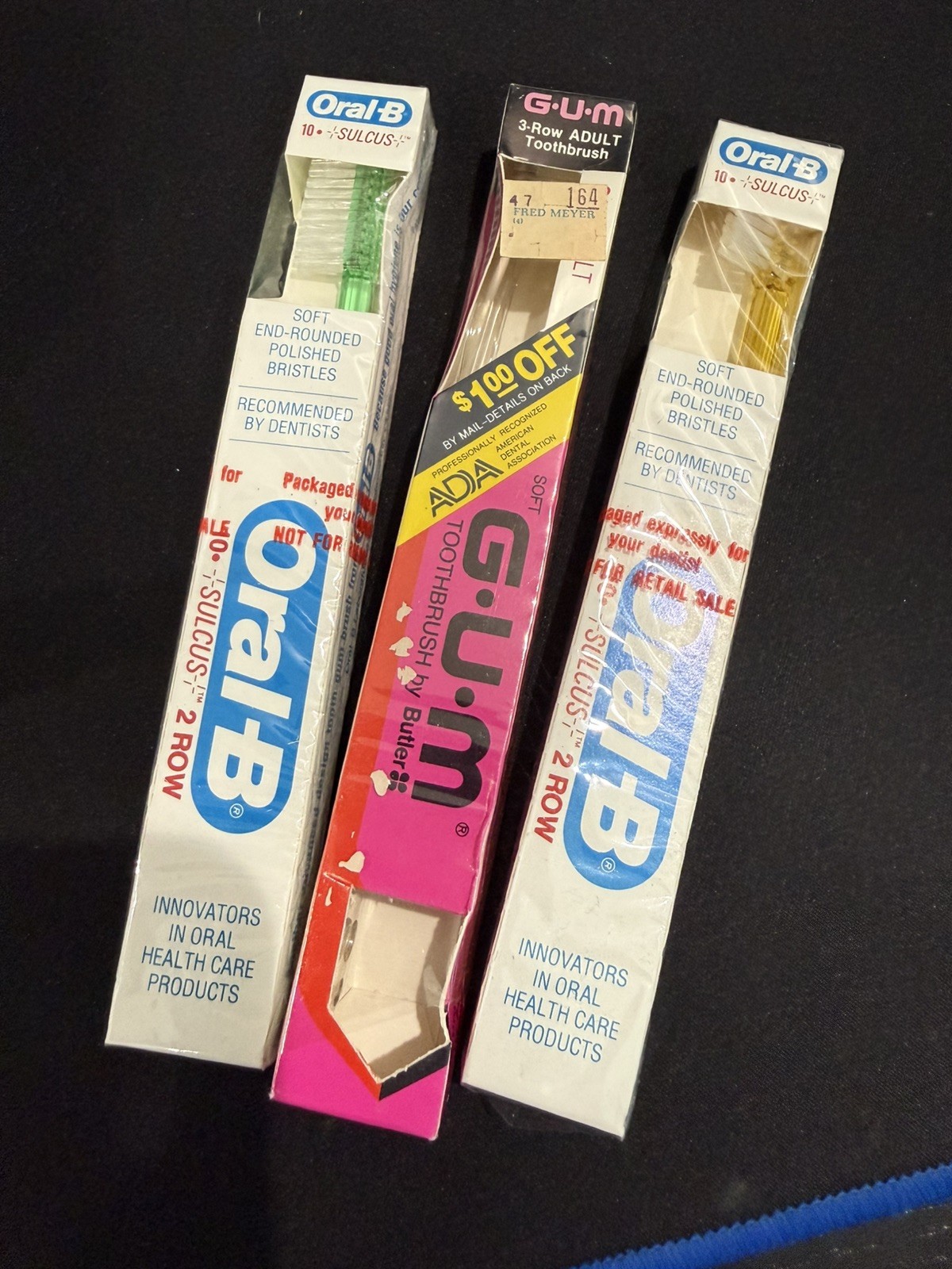 3- NEW in Boxes 1988 Vintage NOS Oral B Toothbrushes 