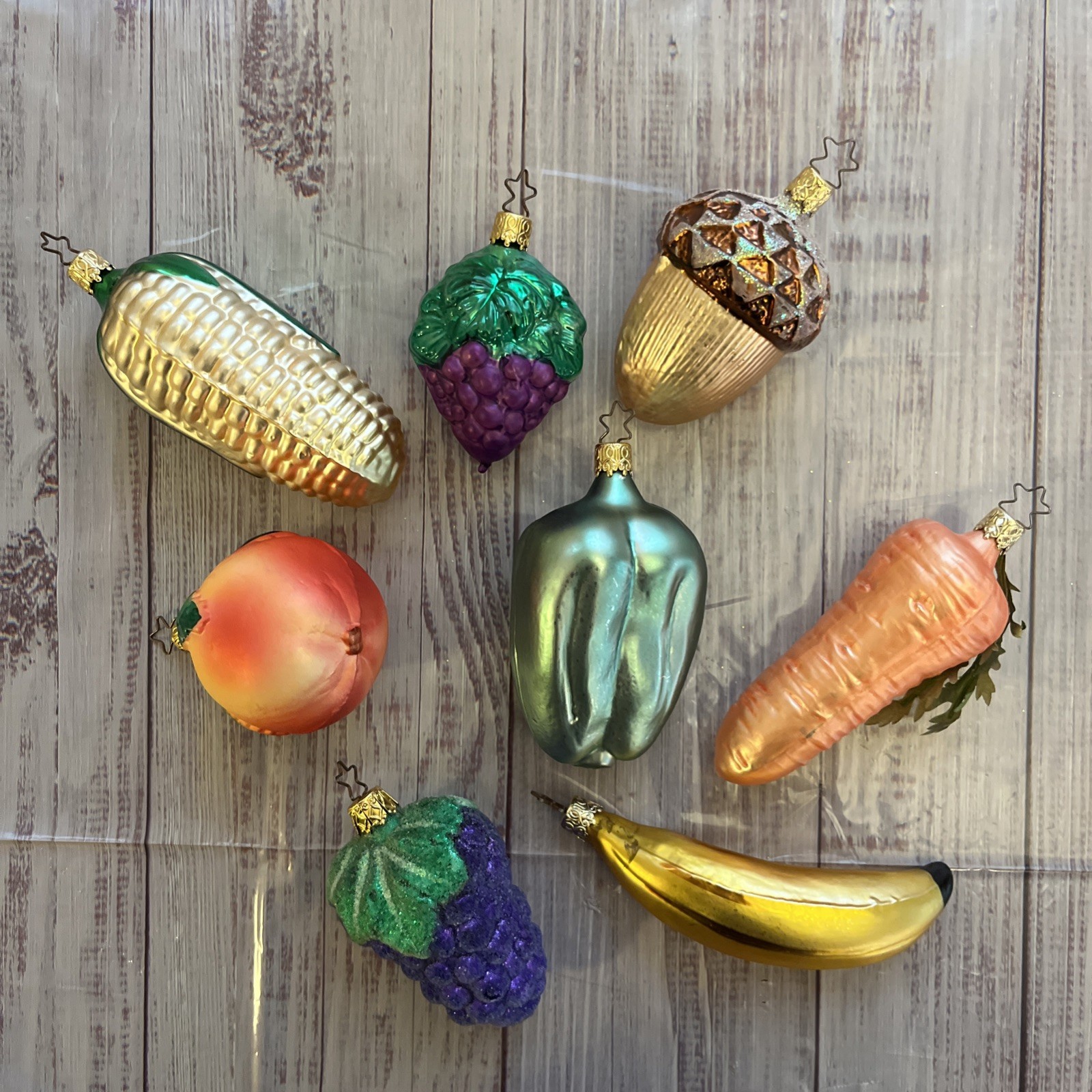 8 Vtg Inge Old World Christmas Glass Fruit Veg Ornaments Lot Grape Corn Germany