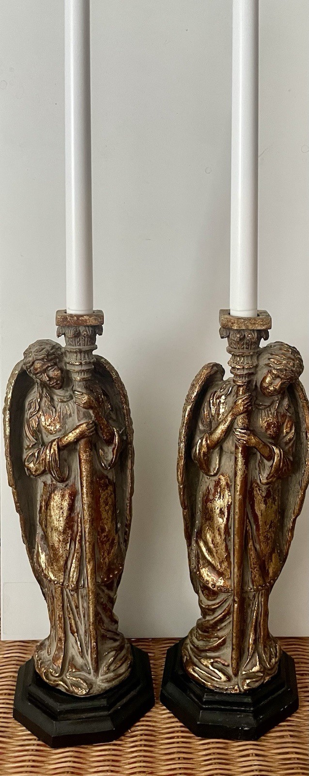 The Bombay Co. Vintage Gold Resin Guardian Angel Candle Holders Set Pair 13x4”