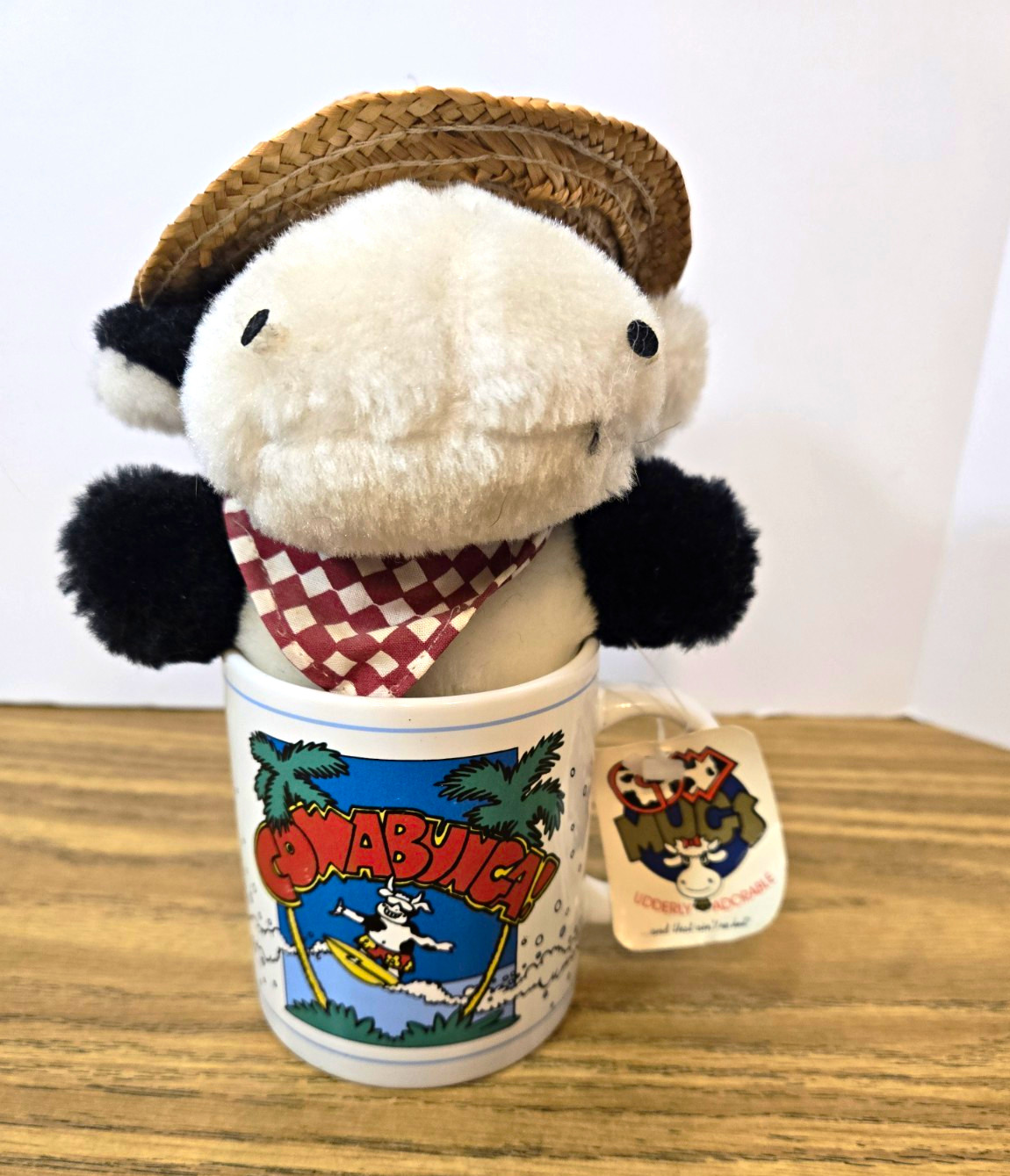 Surfing COW Vintage 1995 Coffee Mug 12 oz & Plush COWABUNGA. Udderly Adorable
